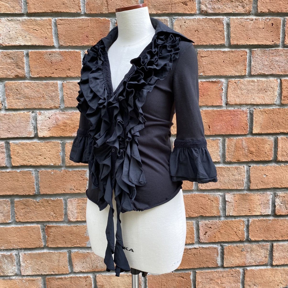 Designer × Japanese Brand Cook jeans Y2K Punk Black Ruffle Fitted Blouse Size M / US 6-8 / IT 42-44 - 2 Thumbnail
