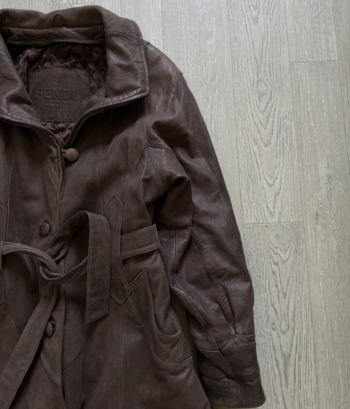 Fendi × Vintage Vintage Fendi Maglia Leather Coat Jacket Brown Size M / US 6-8 / IT 42-44 - 2 Thumbnail