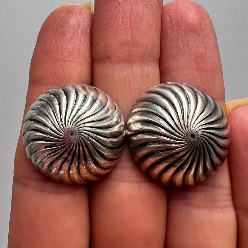 Vintage Vintage USSR Sterling Silver 916 Stud Earrings Spiral Dome Size ONE SIZE - 1 Thumbnail