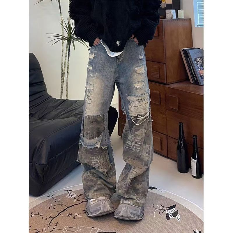 Japanese Brand × Jean Vintage camouflage patchwork washed baggy jeans Size US 32 / EU 48 - 1 Thumbnail