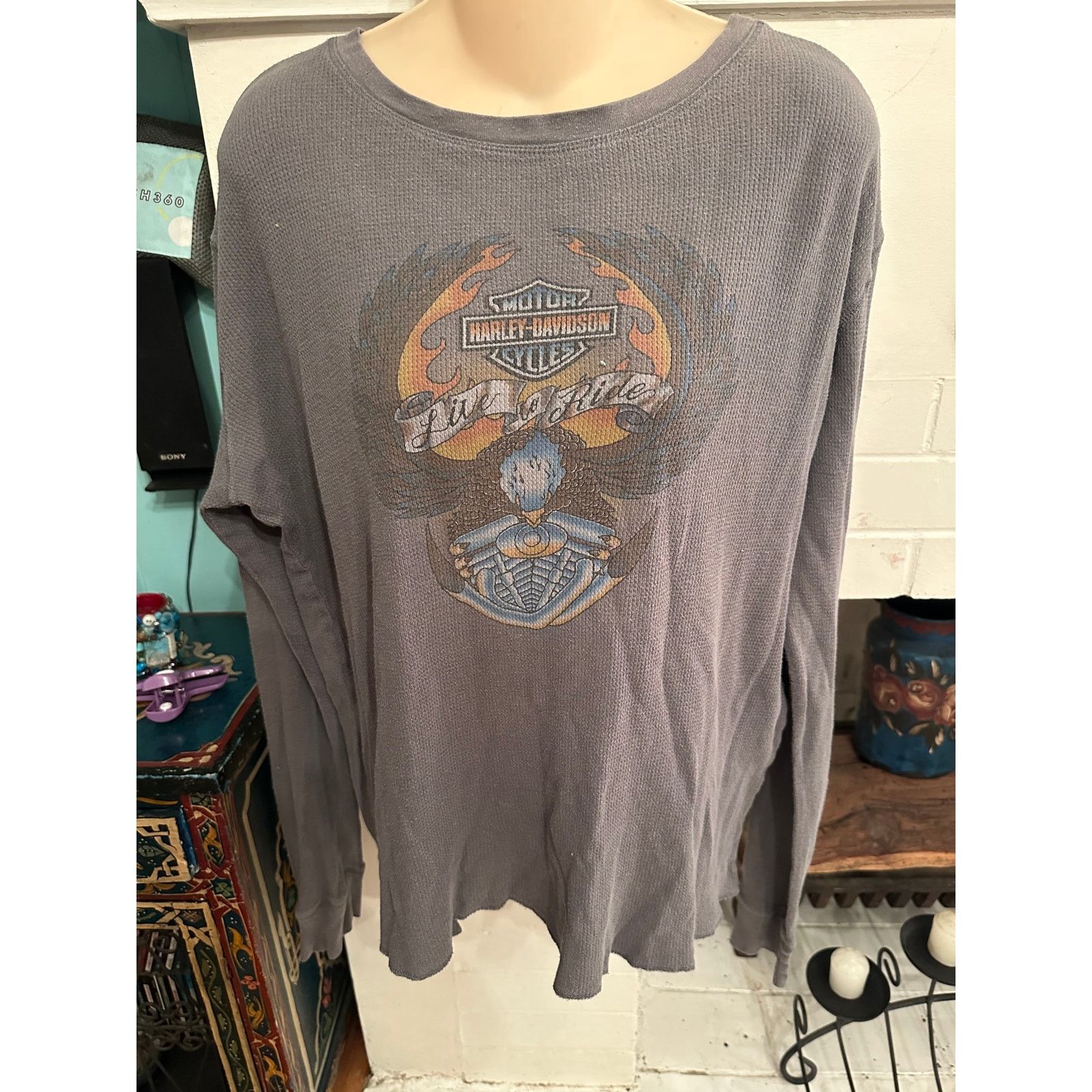 Harley Davidson VINTAGE HARLEY DAVIDSON GRAY THERMAL FADED LONG SLEEVE TEE Size US S / EU 44-46 / 1 - 1 Thumbnail