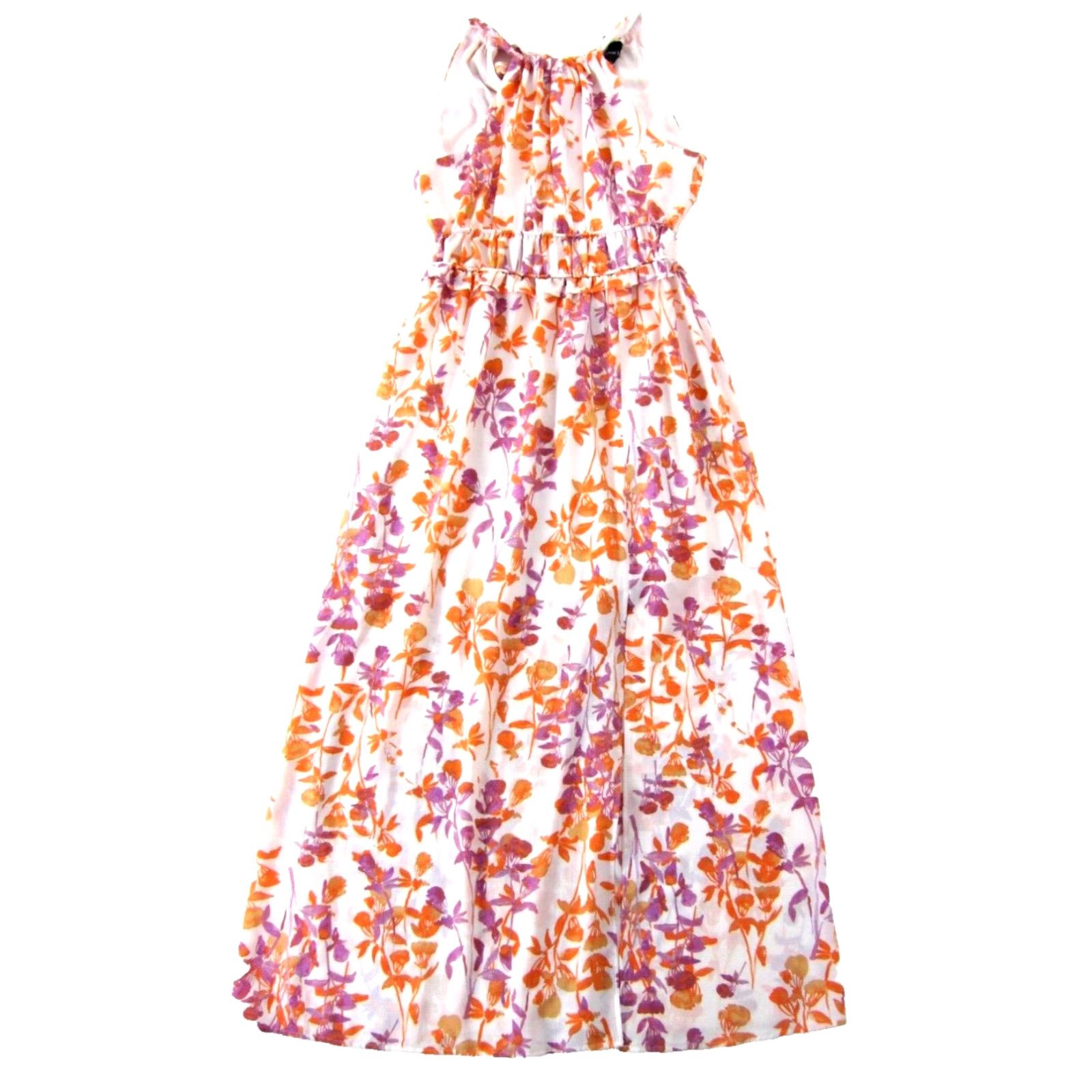 Vintage Maison Tara Orange Purple Floral High Neck Sleeveless Long Maxi Tank Sun Dress 8 Size M / US 6-8 / IT 42-44 - 2 Thumbnail