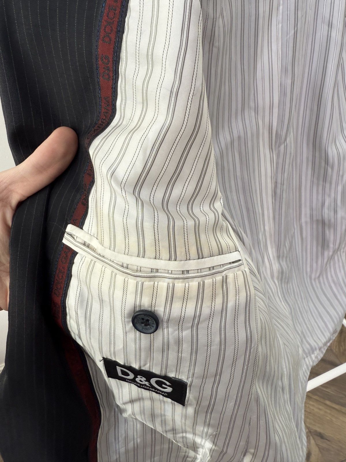 Dolce & Gabbana Vintage Dolce & Gabbana Black Pinstripe Suit Size 50R - 12 Thumbnail