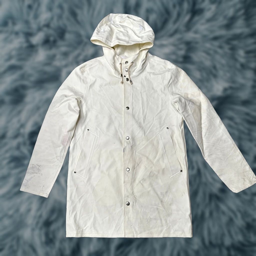 Stutterheim VINTAGE Stutterheim Goteborg Coat Raincoat Womens XS White Hooded Waterproof Snap Front Coat Womens XS White Stutterheim Rain Coat Size XS / US 0-2 / IT 36-38 - 1 Thumbnail