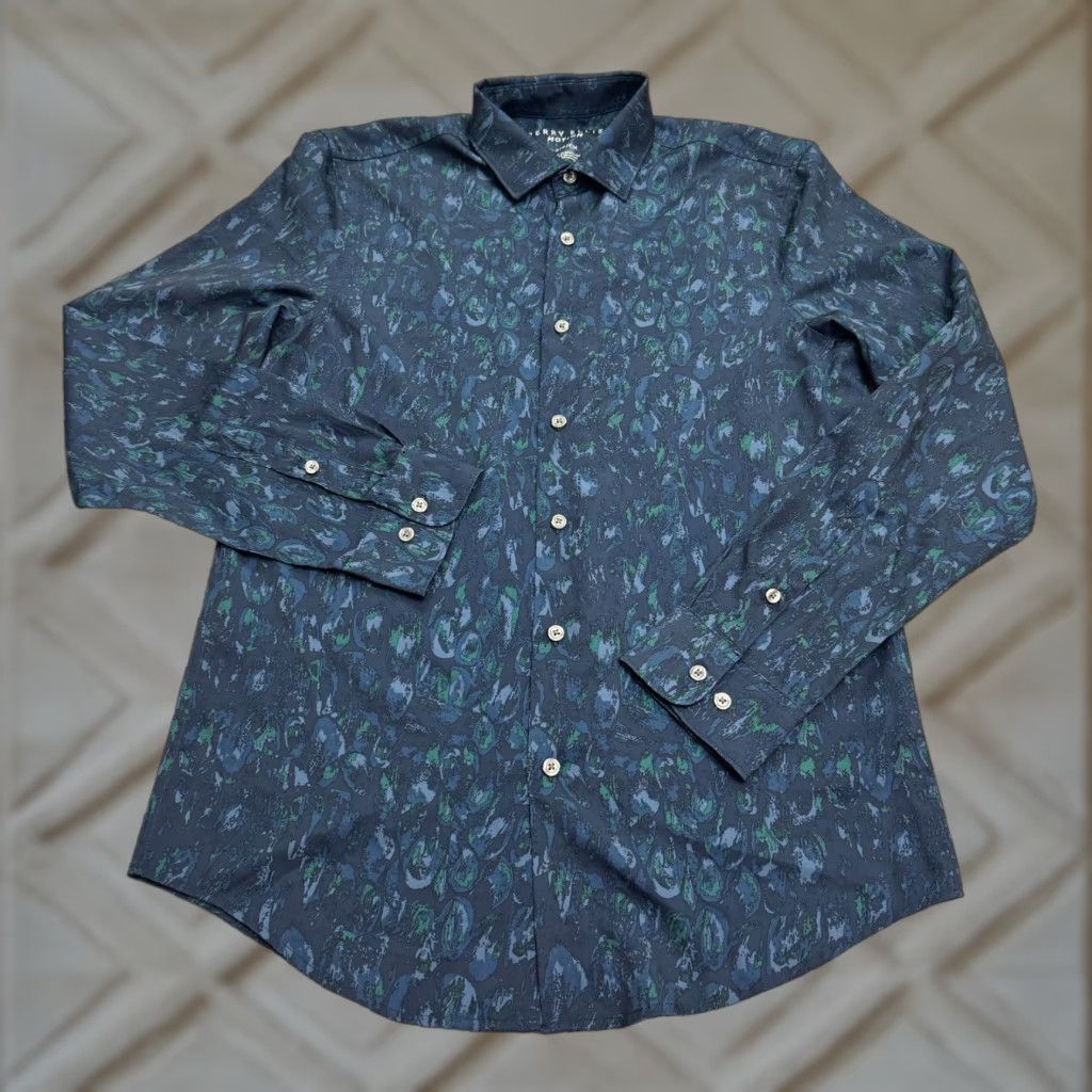 Ralph Lauren VINTAGE Perry Ellis Motion Button-Down Shirt Mens Small Abstract Blue Green NWT 90s Preppy Mens Shirt Size US L / EU 52-54 / 3 - 1 Thumbnail