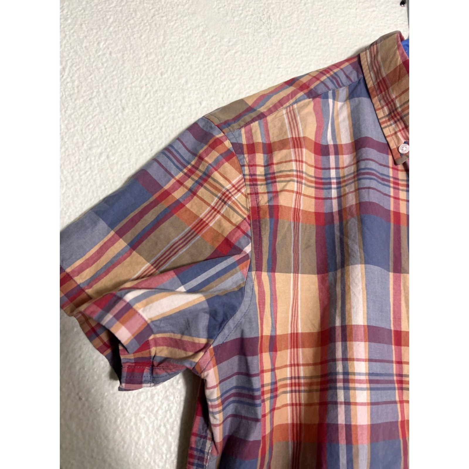 J.Crew J. Crew Mens Medium Slim Fit Short Sleeve Button-Down Plaid Shirt Red Orange Size US M / EU 48-50 / 2 - 2 Thumbnail