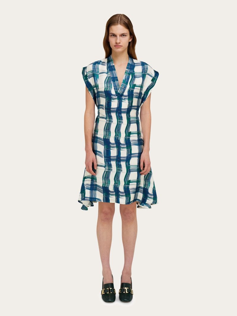 Salvatore Ferragamo o1s1rm0426 Stylized Tartan Dress in Blue/White Size XS / US 0-2 / IT 36-38 - 6 Thumbnail