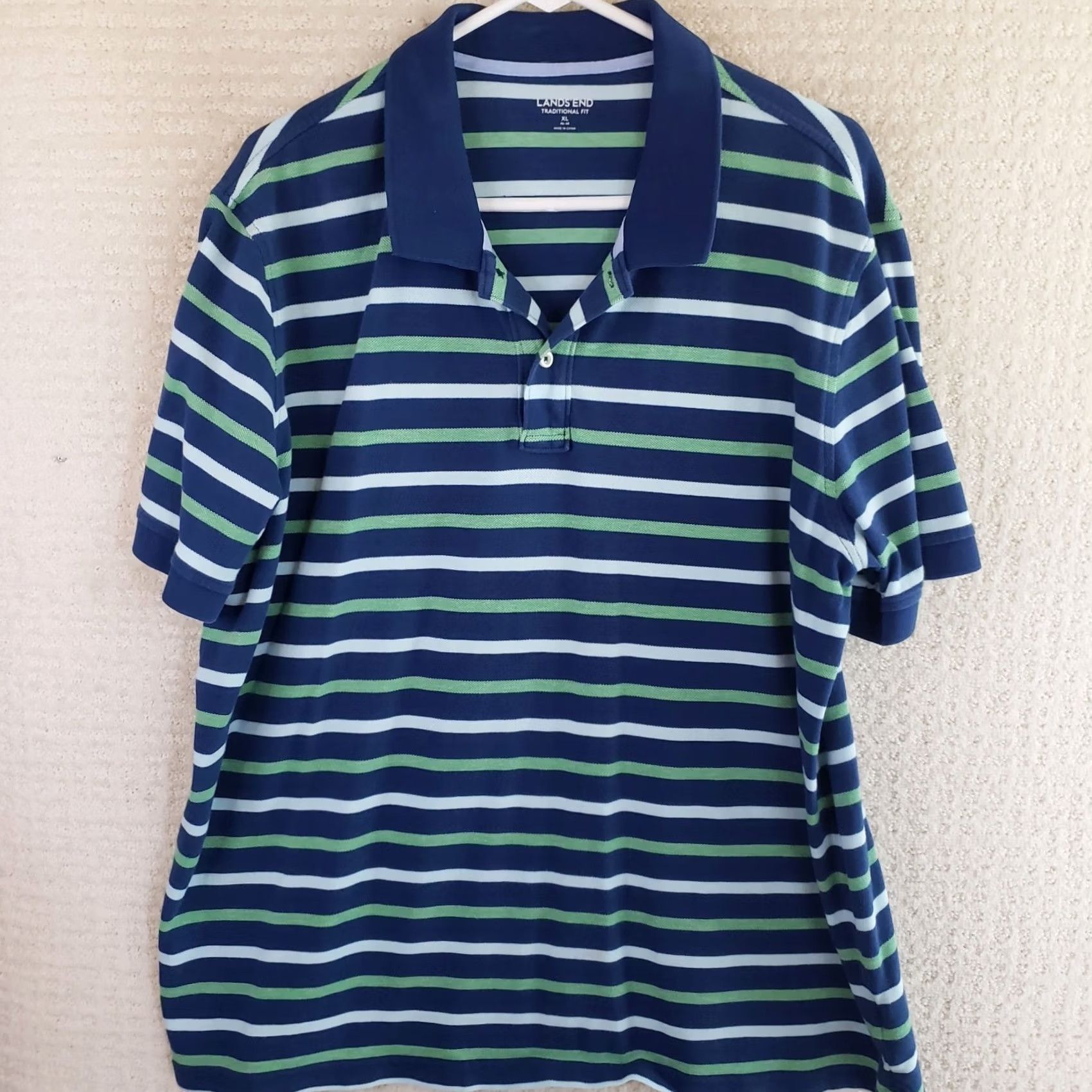 Lands' End Lands' End Polo Shirt Mens XL Blue Striped 100% Cotton Traditional Fit Regular Size US XL / EU 56 / 4 - 2 Thumbnail