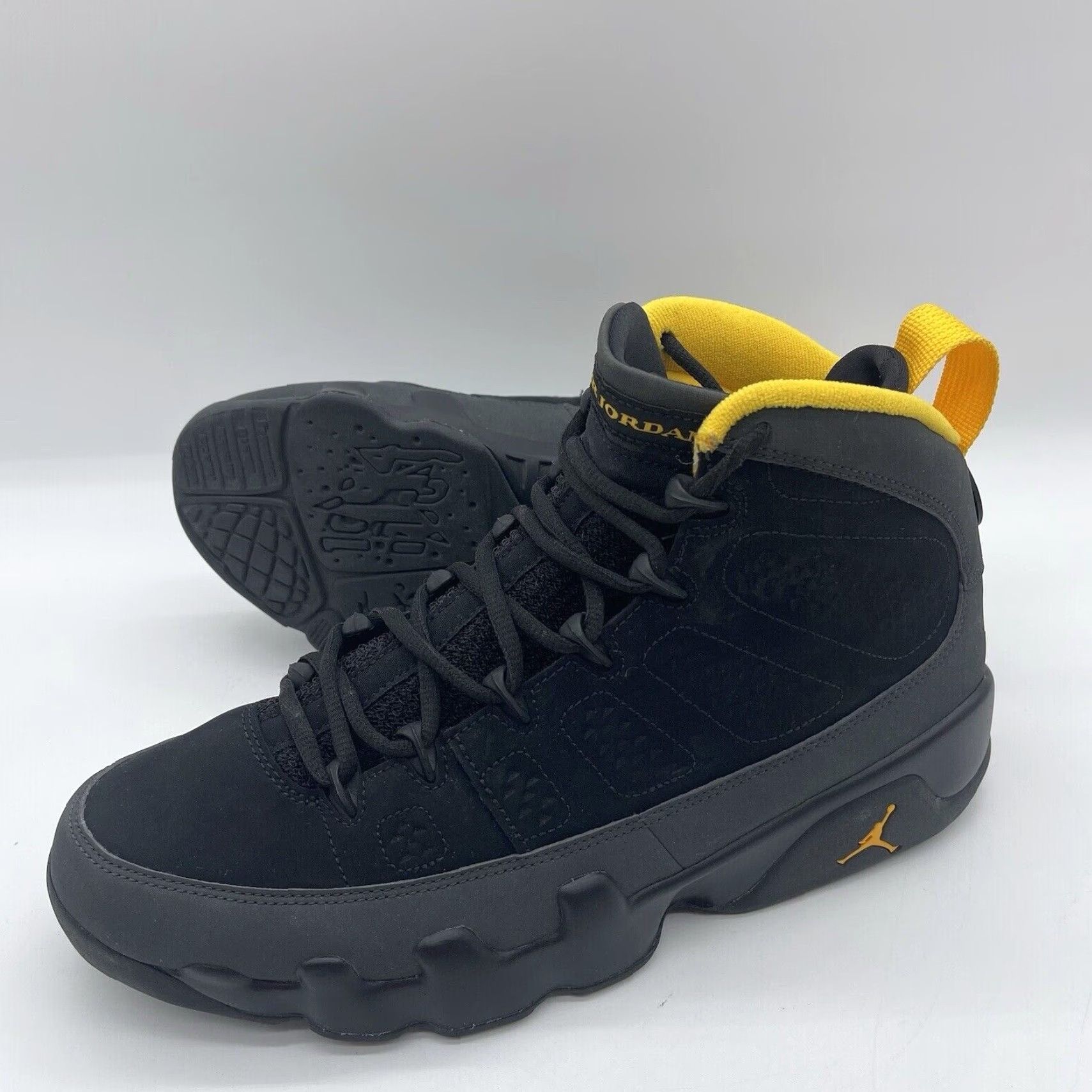 Jordan Brand Nike Air Jordan 9 Retro Sneakers Men 9.5 Dark Charcoal Black University Gold CT8019-070 Activewear Casual Leather/Nubuck Mid Top Size US 9 / EU 42 - 3 Thumbnail