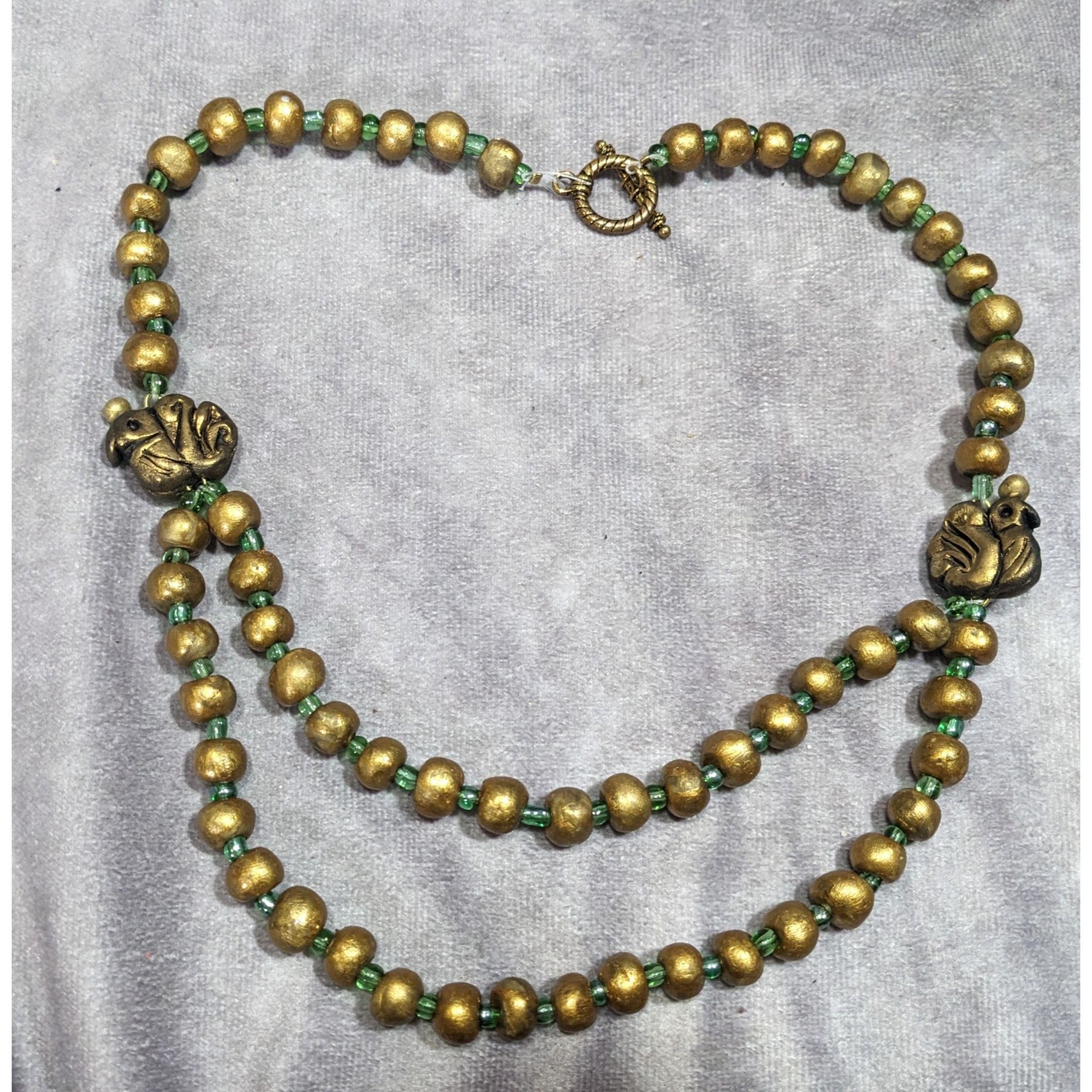 Other Handmade Polymer Clay Beaded Gold Tone And Green Necklace Wi Size ONE SIZE - 5 Thumbnail