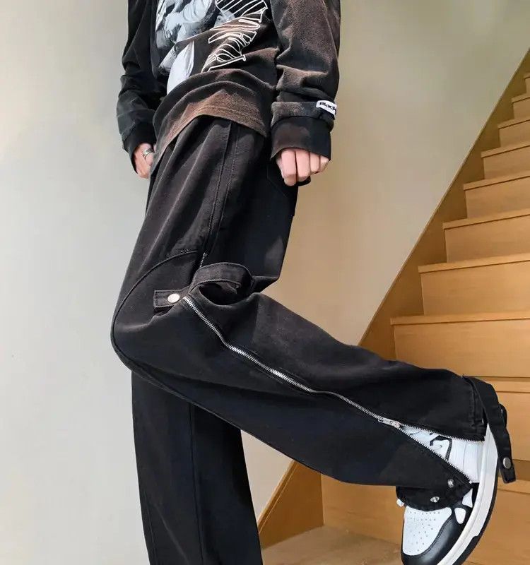 Japanese Brand Loose wide leg side zippered straight leg jeans Size US 30 / EU 46 - 6 Thumbnail