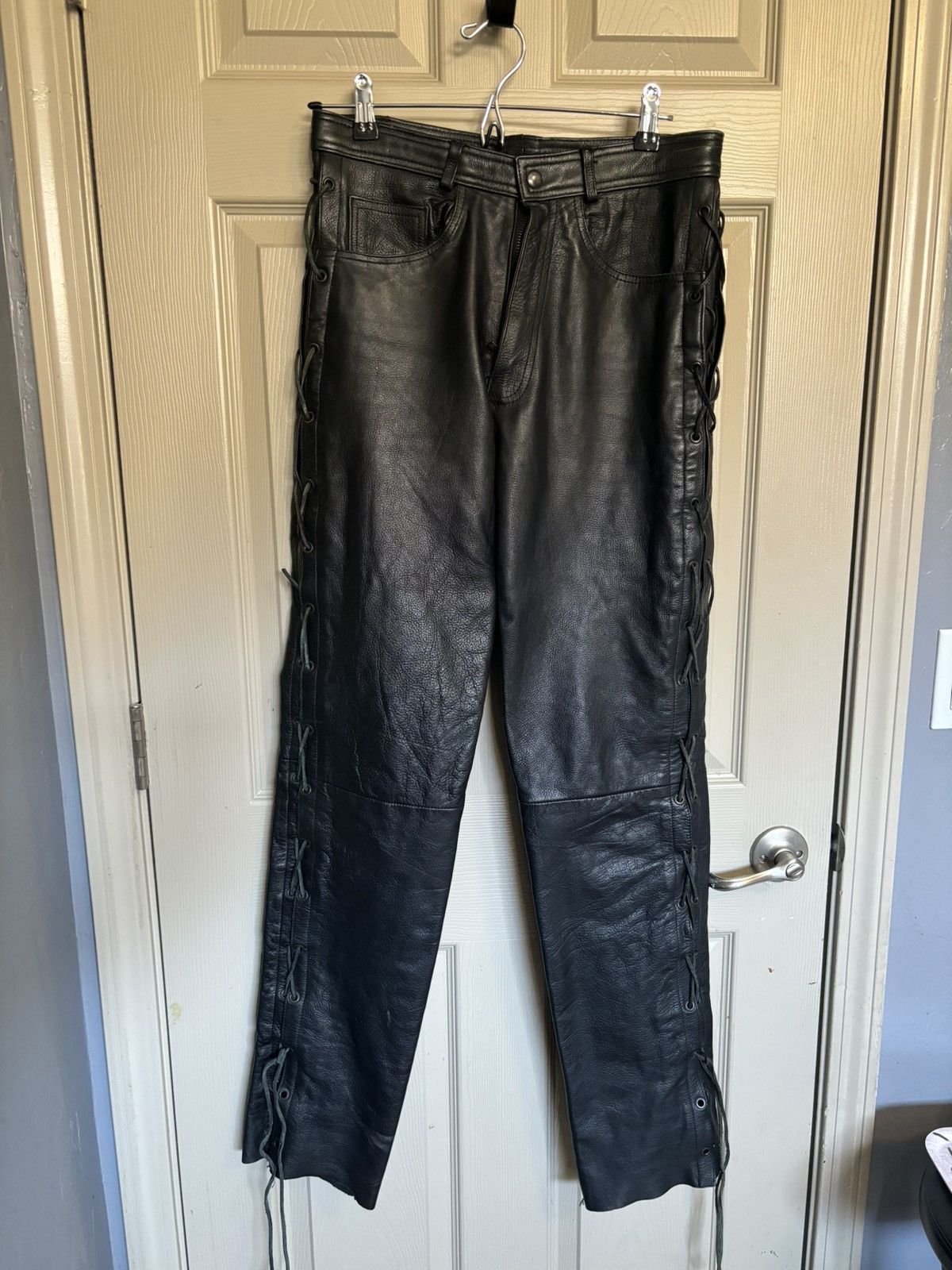 image of Vintage Leather Biker Pants in Black, Men's (Size 31)