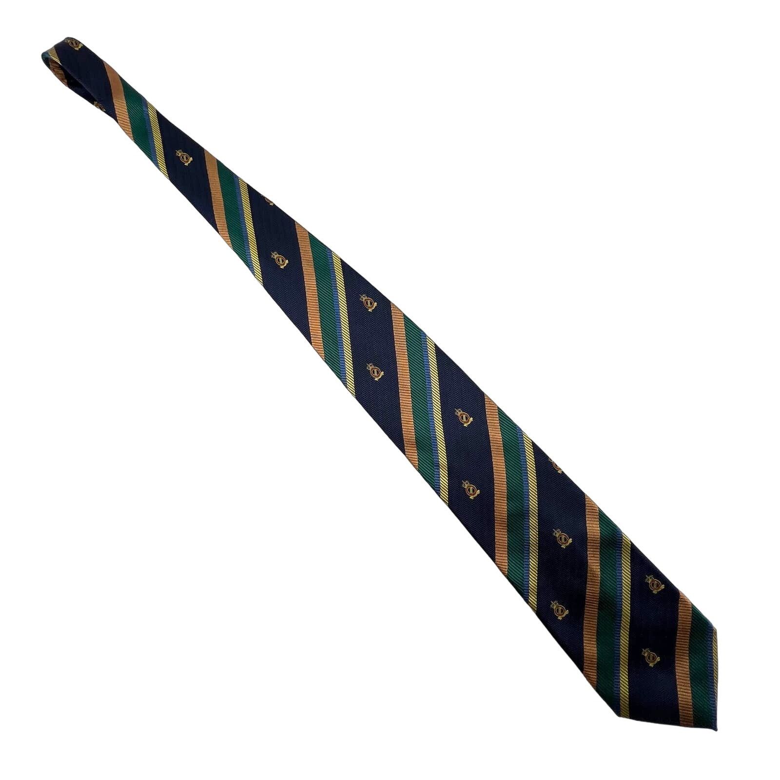 Balmain Pierre Balmain Silk Stripe Tie Emblem Motif Navy Blue Green Size ONE SIZE - 2 Thumbnail