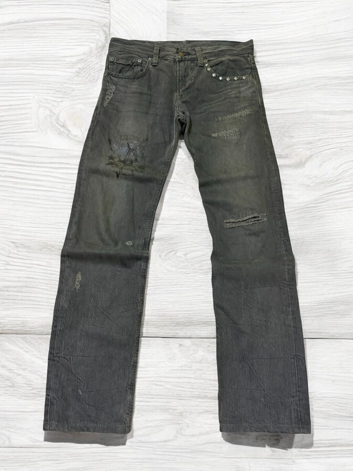 Edwin × Hysteric Glamour Vintage Edwin 502 Studs Skull Distressed Denim Size US 30 / EU 46 - 1 Thumbnail