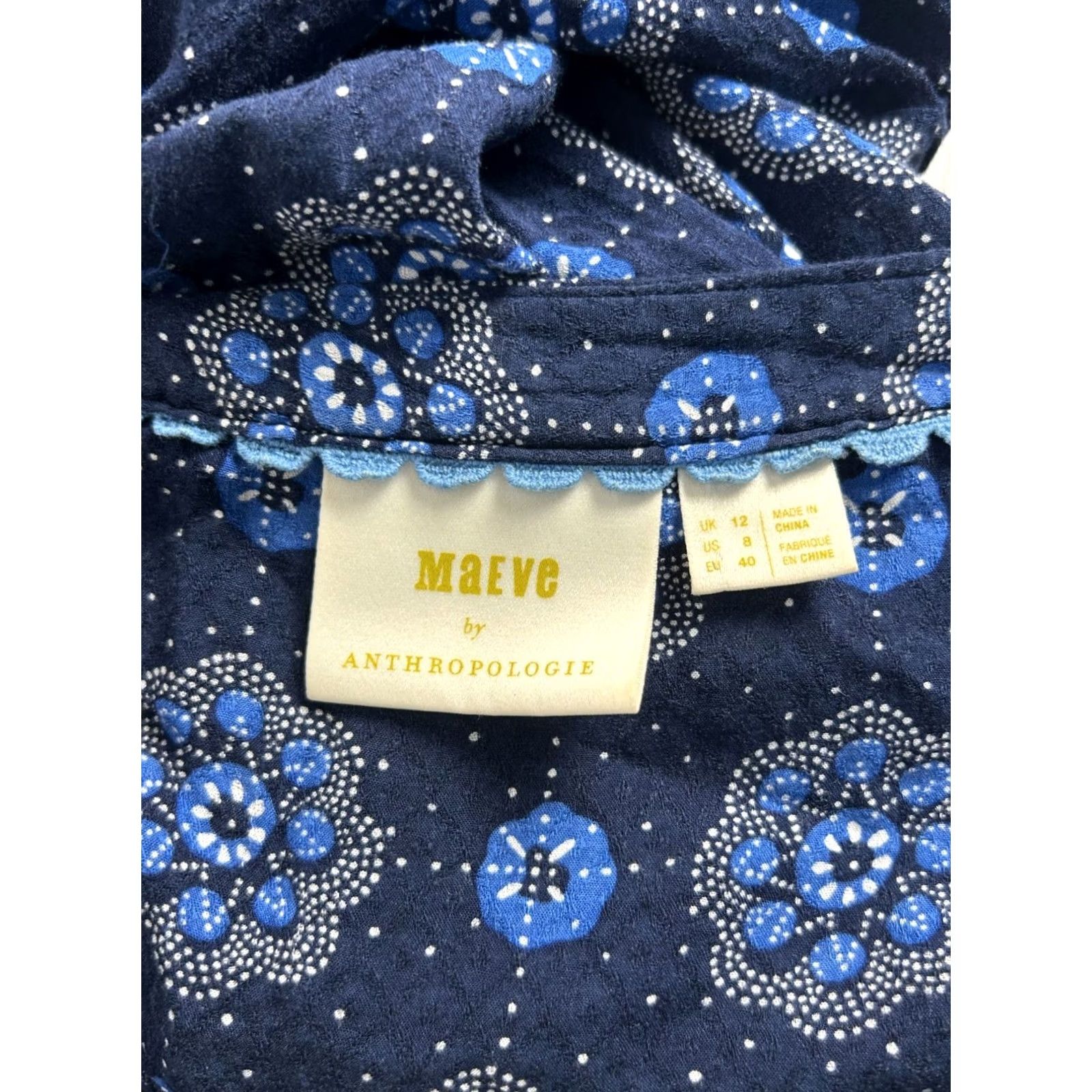 Vintage Maeve Anthropologie Boswell Blouse Blue Floral Long Sleeve V-Neck Pullover Women’s Size 8 Casual Shirt Size M / US 6-8 / IT 42-44 - 4 Thumbnail