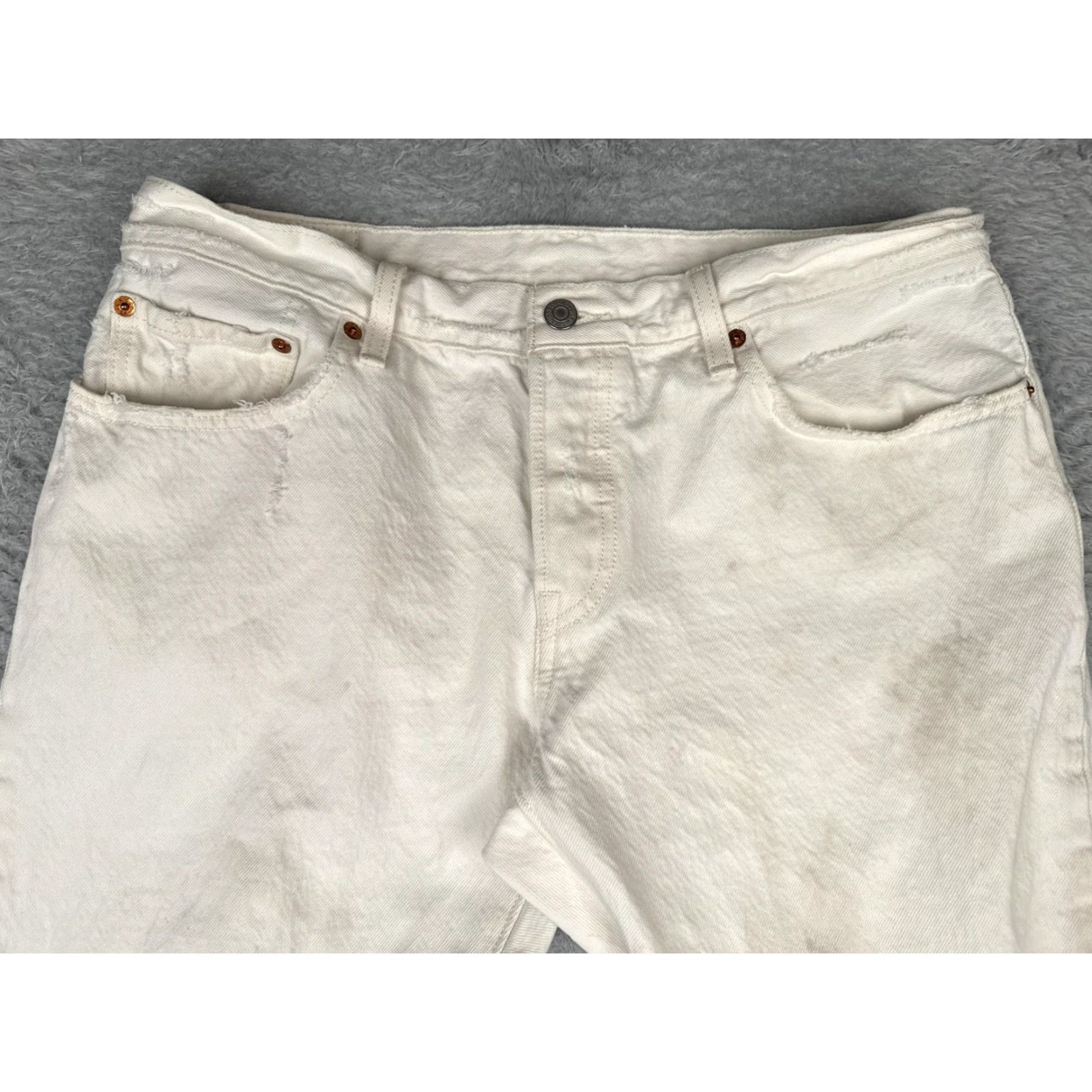 Levi's Levi's 501 CT Jeans Womens W30 L32 High Rise Distressed White 100% Cotton Regular Tapered Jeans - Levi's 500 Series 501 CT Womens Clothing Size 30" / US 8 / IT 44 - 4 Thumbnail