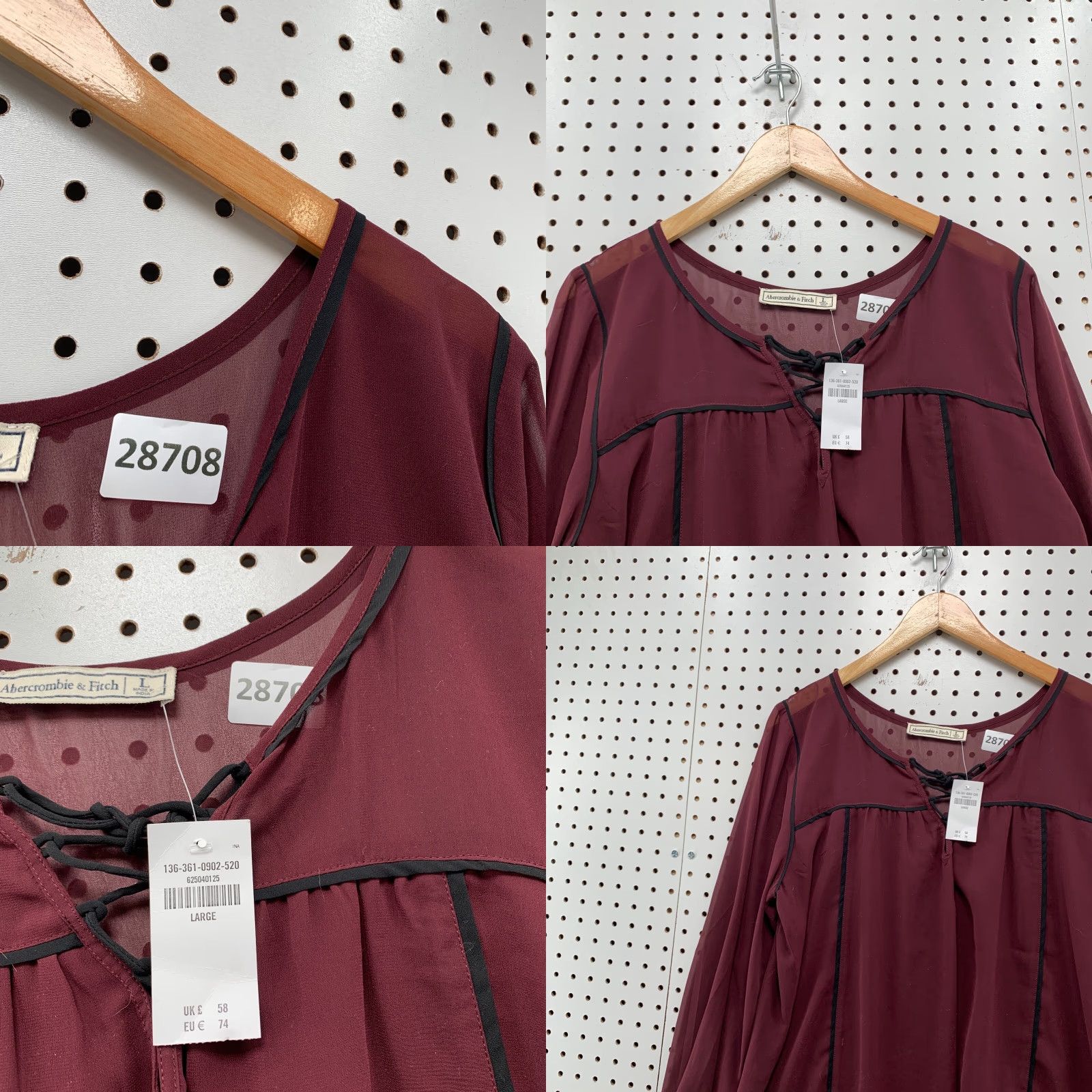 Abercrombie & Fitch NEW Abercrombie & Fitch Lace Up Blouse Womens Large Red Long Sleeve V-Neck NWT Size L / US 10 / IT 46 - 8 Thumbnail