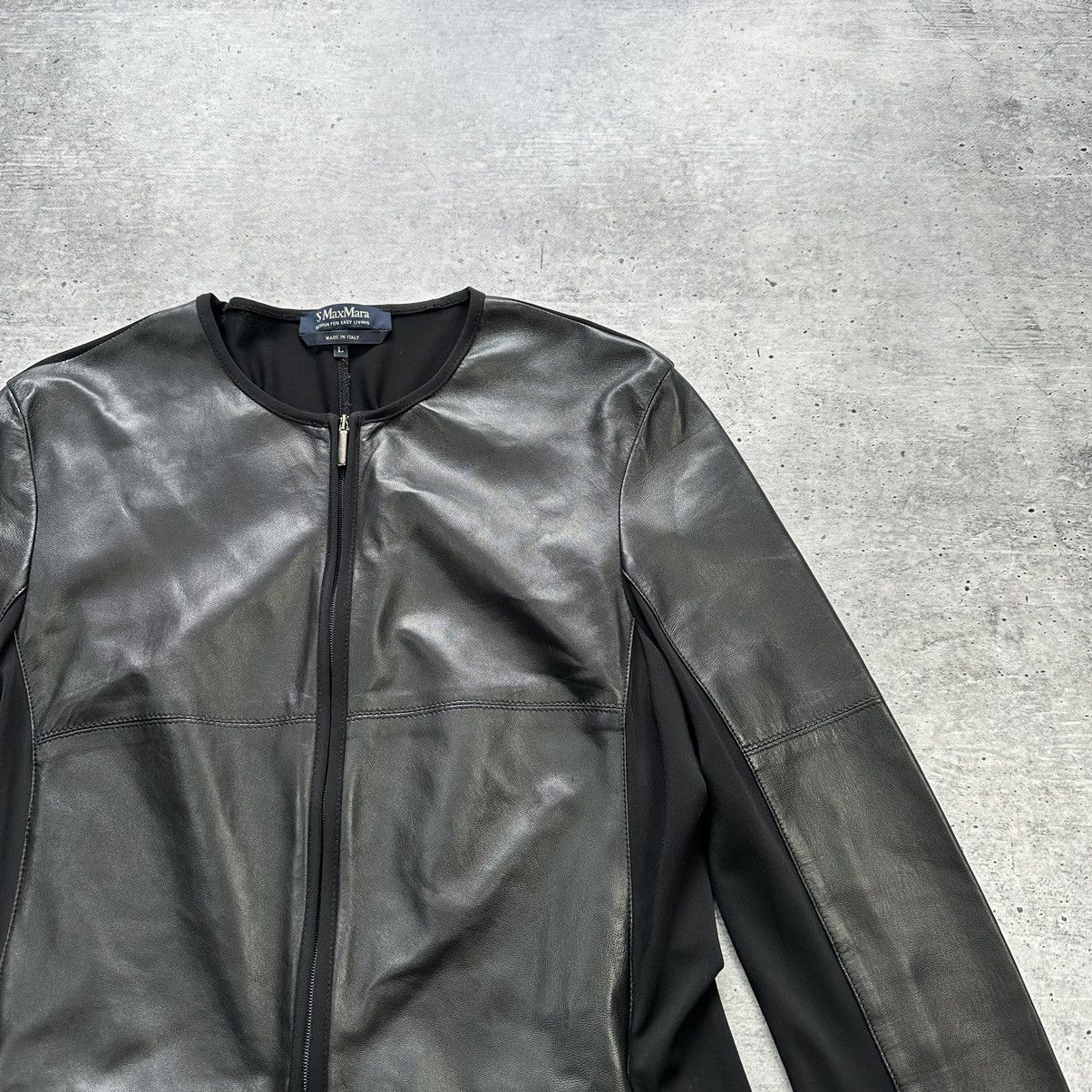 Vintage S Max Mara Leather Soft Combination Viscose Jacket Size L / US 10 / IT 46 - 3 Thumbnail