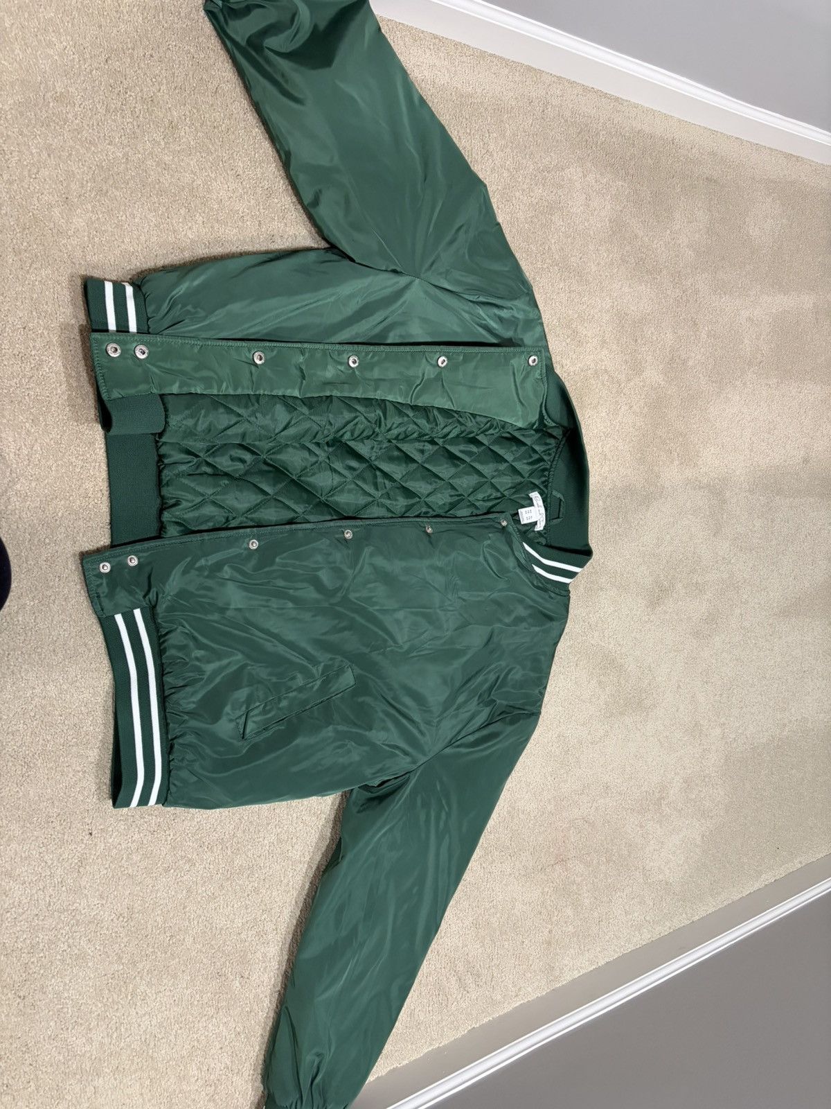 Other Men's Green Varsity Jacket Striped Snap Band Collar Quilted Size US XL / EU 56 / 4 - 2 Thumbnail