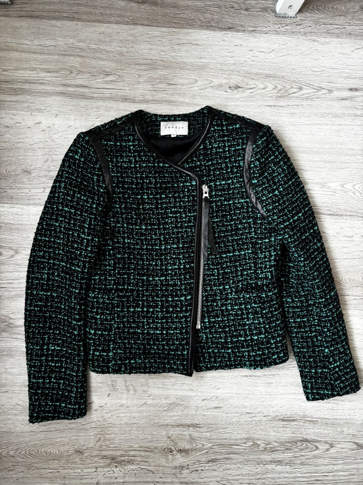 Sandro Sandro Paris Emerald Green Wool-Blend Leather Trim Short Size S / US 4 / IT 40 - 1 Thumbnail