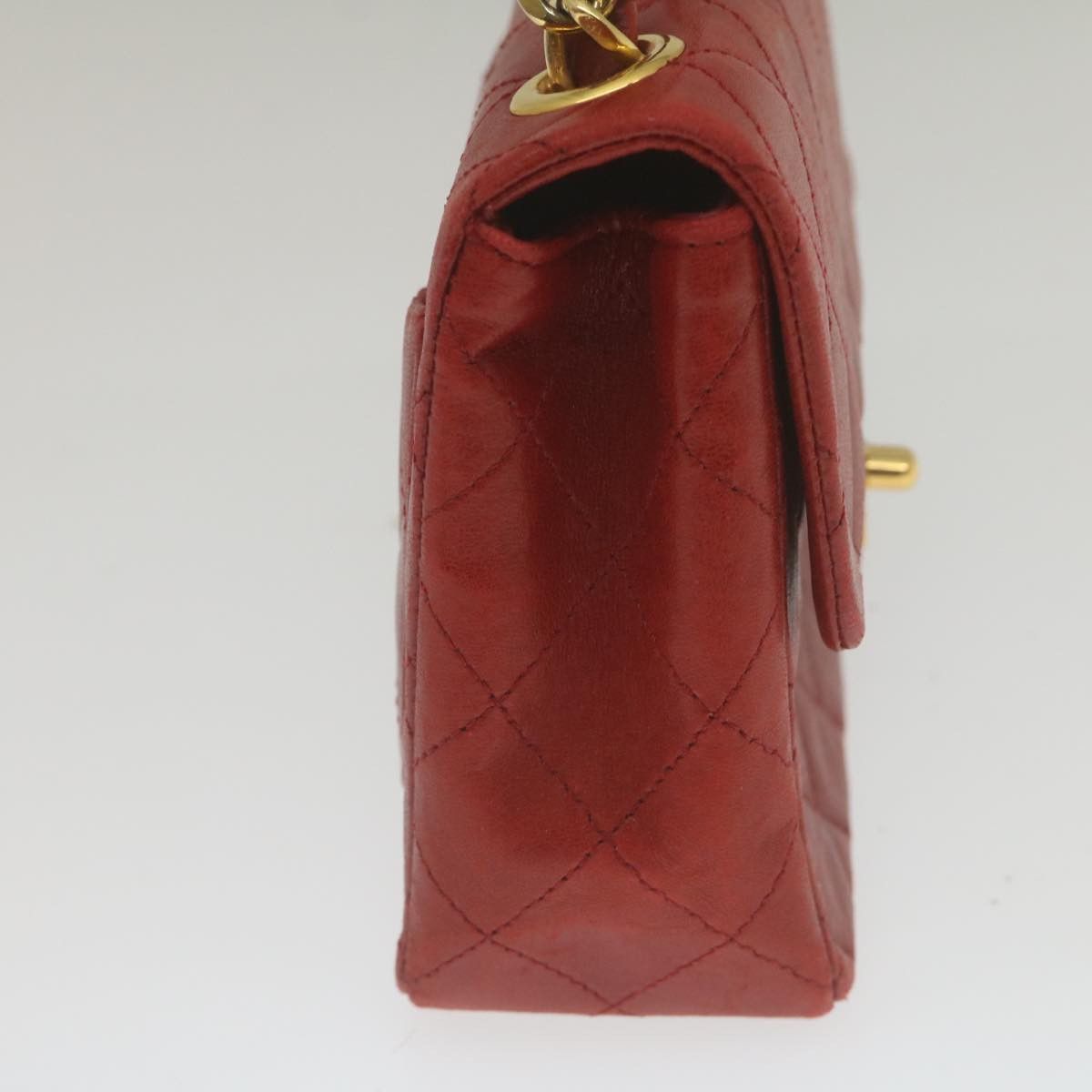 Chanel CHANEL Mini Matelasse Chain Flap Hand Bag Lamb Skin Red Size ONE SIZE - 4 Thumbnail