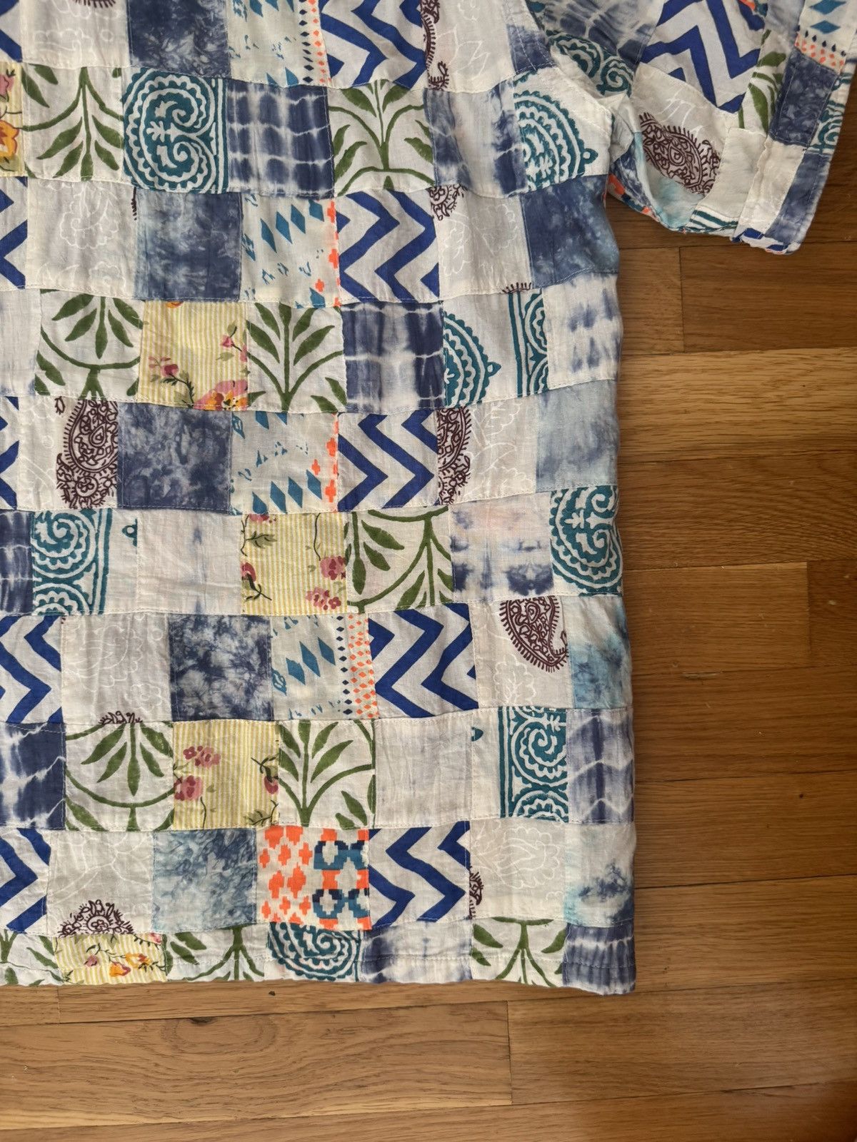 Engineered Garments Engineered Garments White Blue Patchwork Ethno Print Camp Size US XS / EU 42 / 0 - 17 Thumbnail