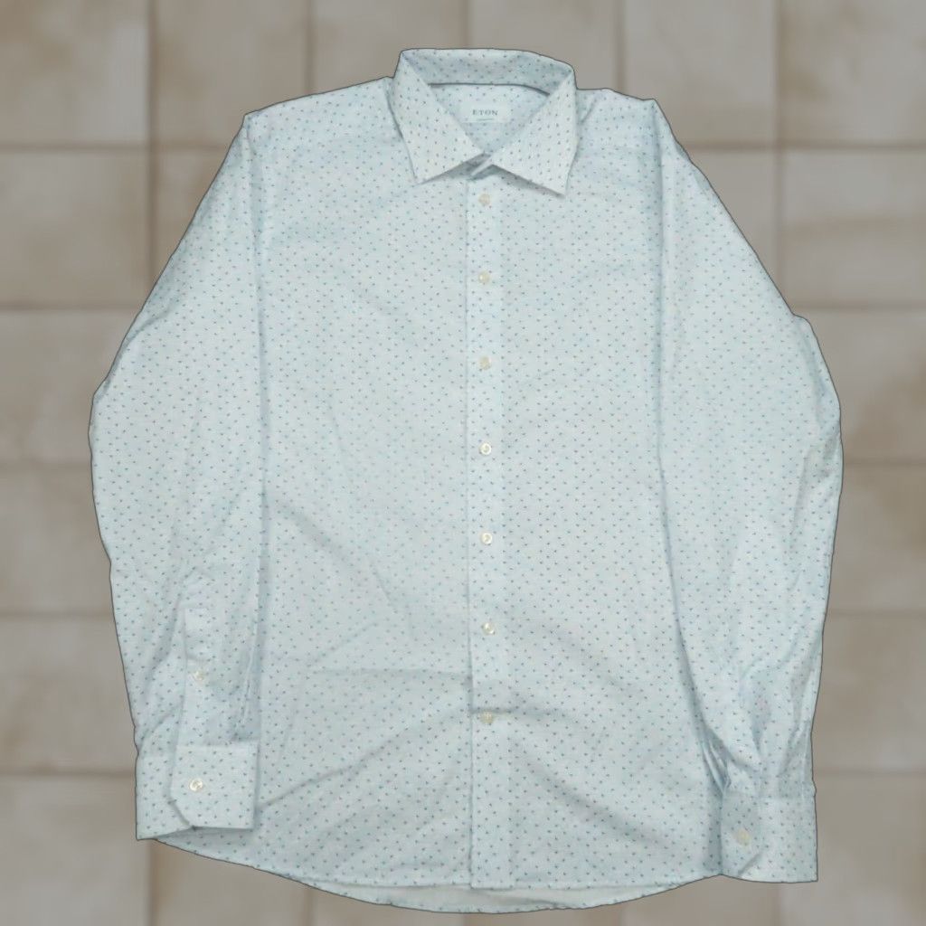Eton Eton Shirt Mens XL White Blue Geo Bird Contemporary Long Sleeve Button Up Size US XL / EU 56 / 4 - 1 Thumbnail