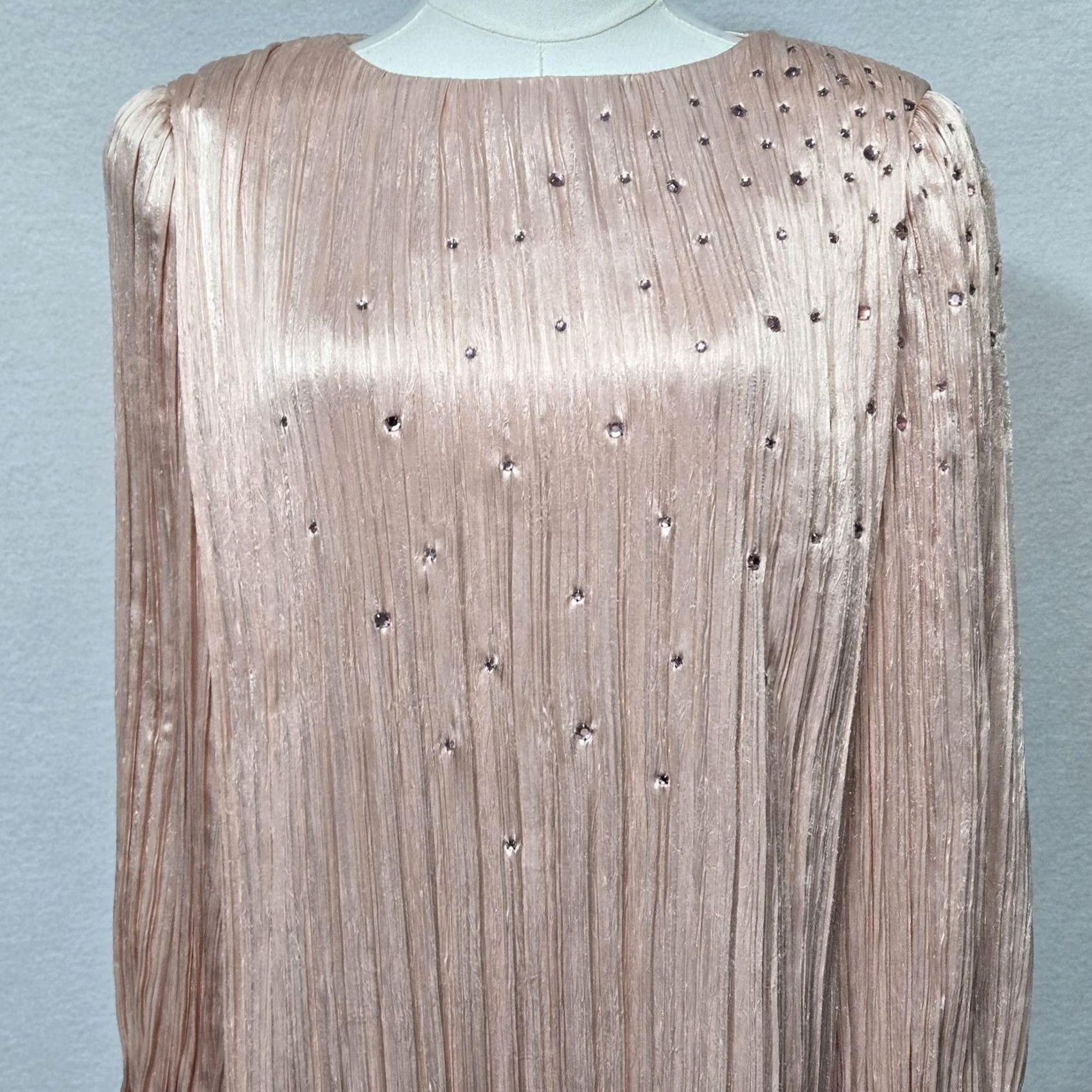 Vintage VINTAGE Morton Myles Dress Womens 6 Pink Pleated Satin Midi Shift Rhinestone 80s Size M / US 6-8 / IT 42-44 - 3 Thumbnail