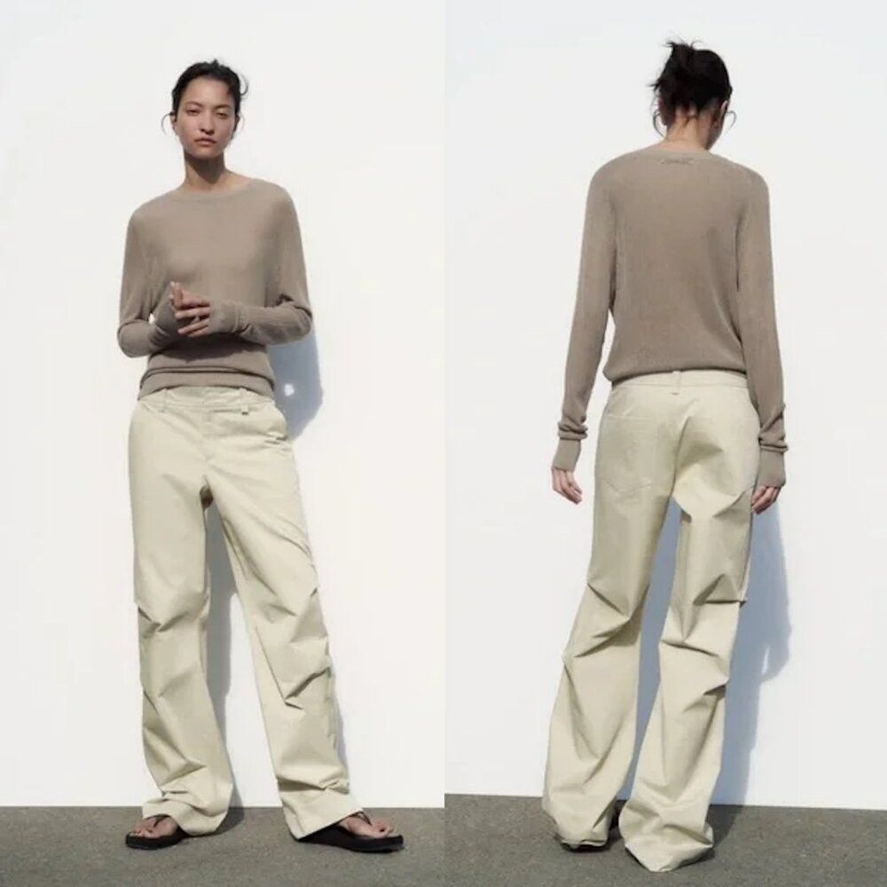 Zara New Zara Full-Length Pleated Sand Pants Size L Size 36" / US 14 / IT 50 - 1 Thumbnail