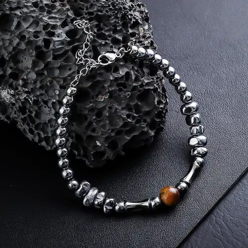 Jewelry Silver Beaded Bracelet with Brown Accent Bead Size ONE SIZE - 4 Thumbnail