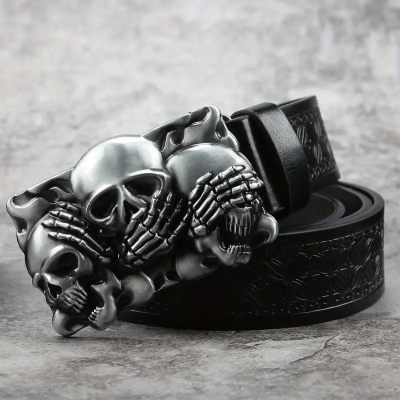 Designer Skull Vintage Belt Riveted Belts Menswear Accessories Size ONE SIZE - 5 Thumbnail
