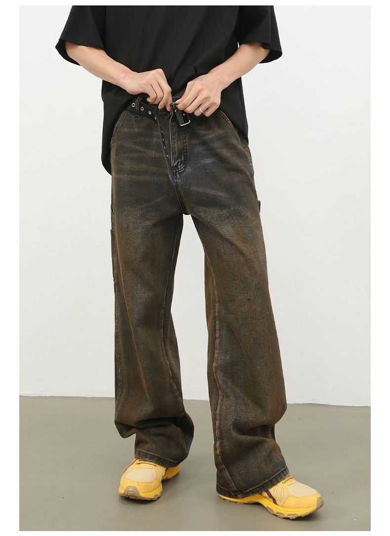 Japanese Brand × Jean Distressed washed men's loose straight high street jeans Size US 32 / EU 48 - 3 Thumbnail