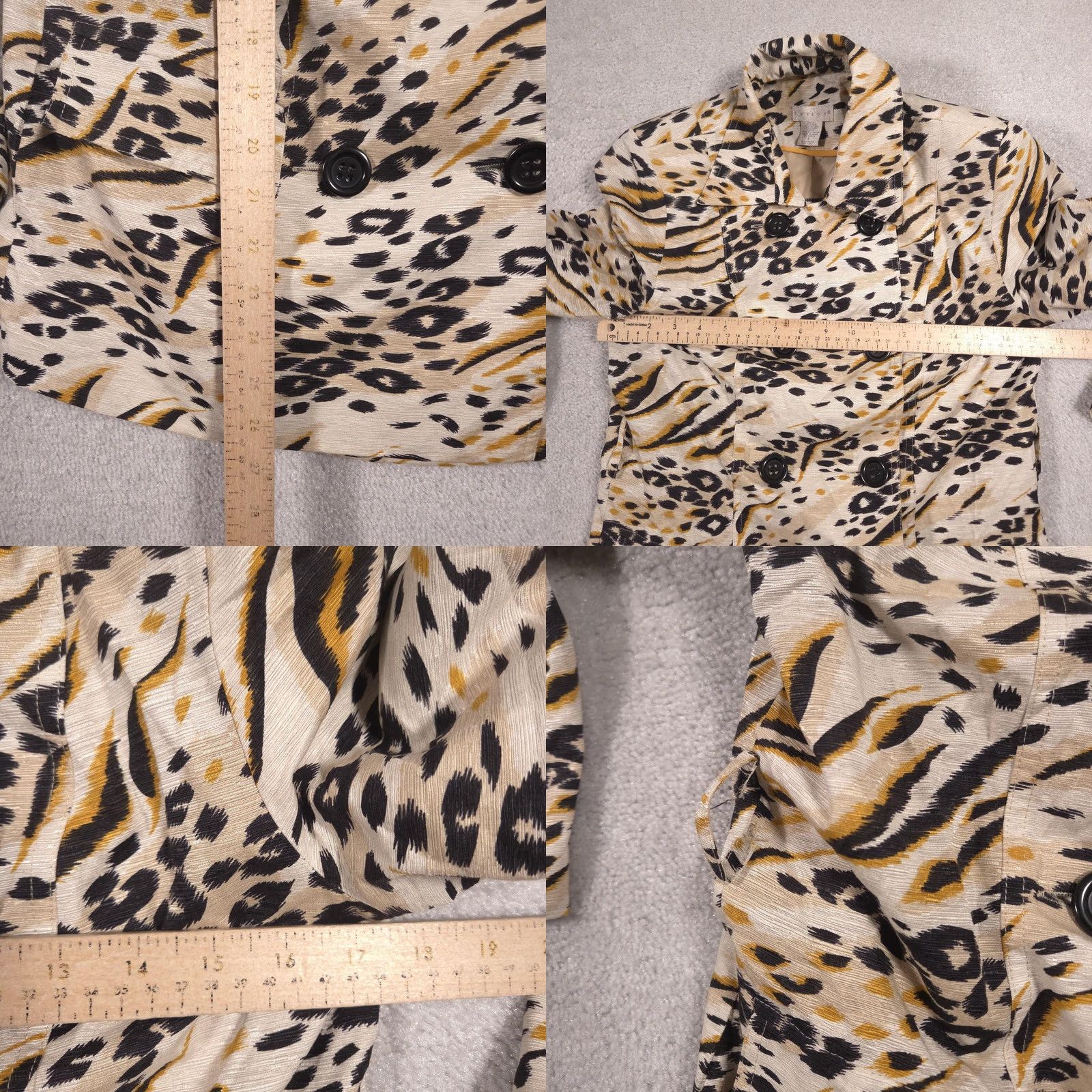 Vintage Tweeds Coat Womens S Beige Leopard Print Trench Button Front Silk Blend Size S / US 4 / IT 40 - 8 Thumbnail