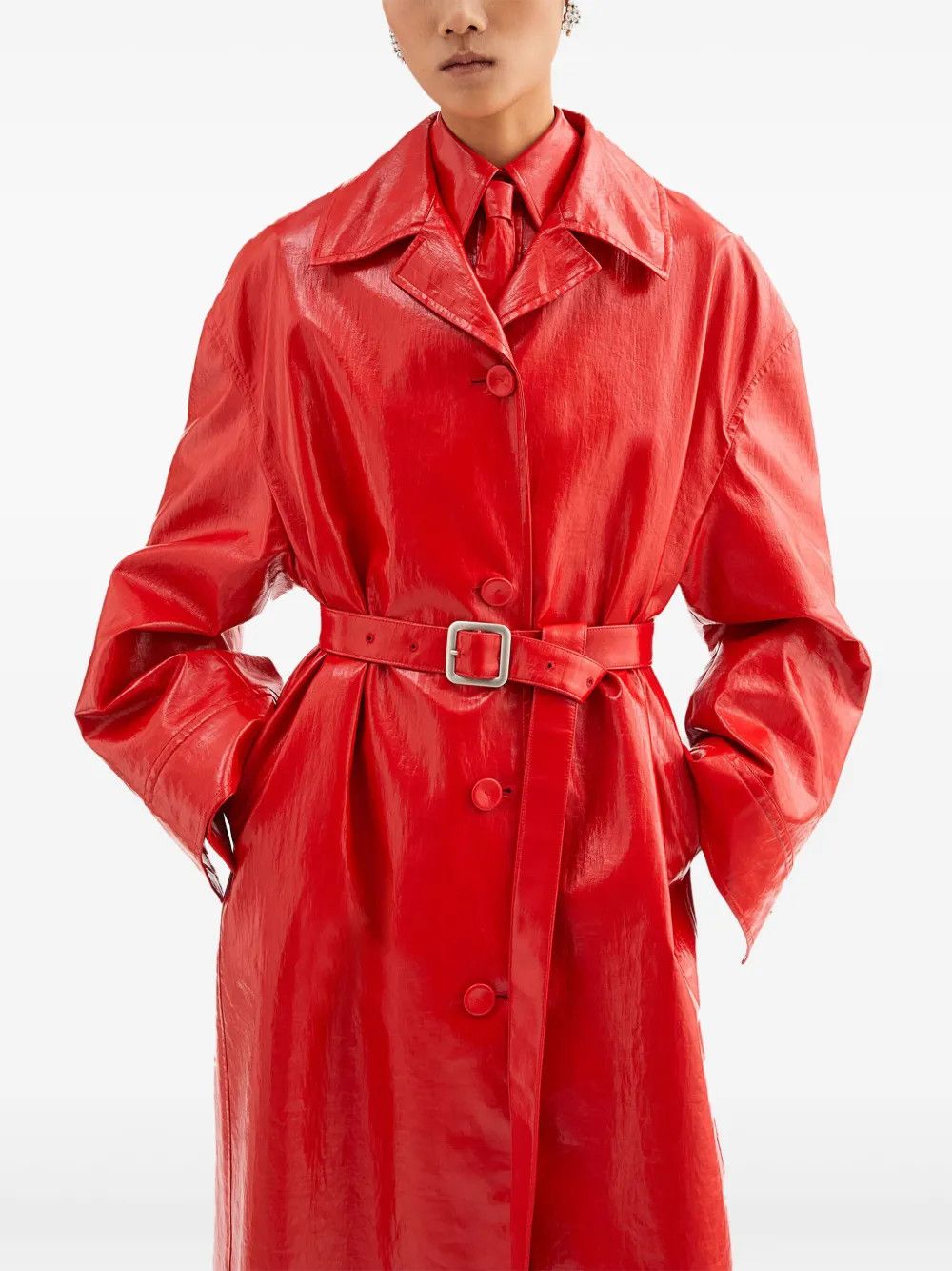 Jil Sander o1loc1c0426 Belted Trench Coat in Red Size XL / US 12-14 / IT 48-50 - 4 Thumbnail