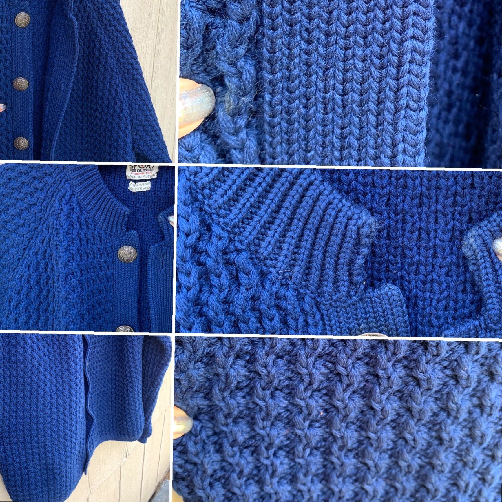 Vintage VINTAGE Sport ALM Kitzbohel-Tirol Made In Austria 100% Wool Cardigan Sweater M Blue Mens Regular Cardigan Wool Austria 100% Vintage Size M / US 6-8 / IT 42-44 - 7 Thumbnail