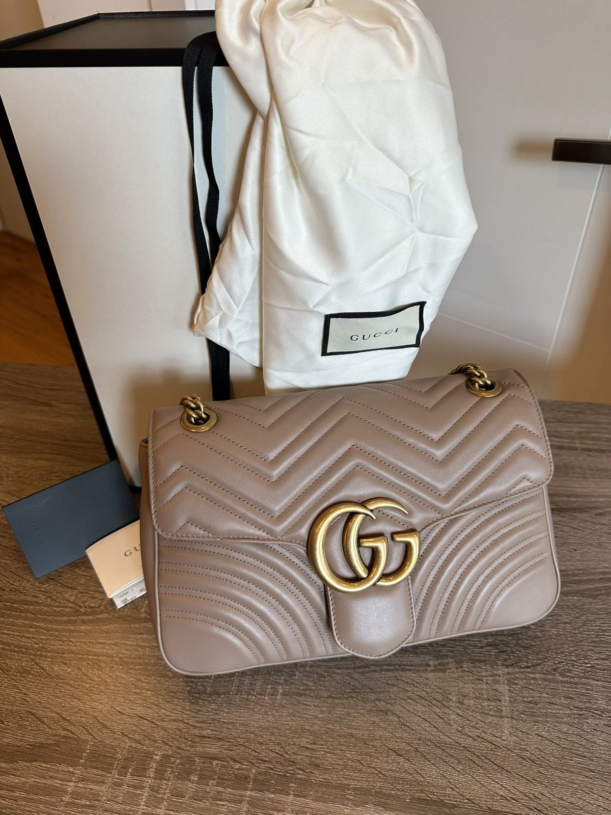 Gucci GUCCI GG Marmont Large Matelassé Shoulder Bag – Taupe Size ONE SIZE - 5 Thumbnail