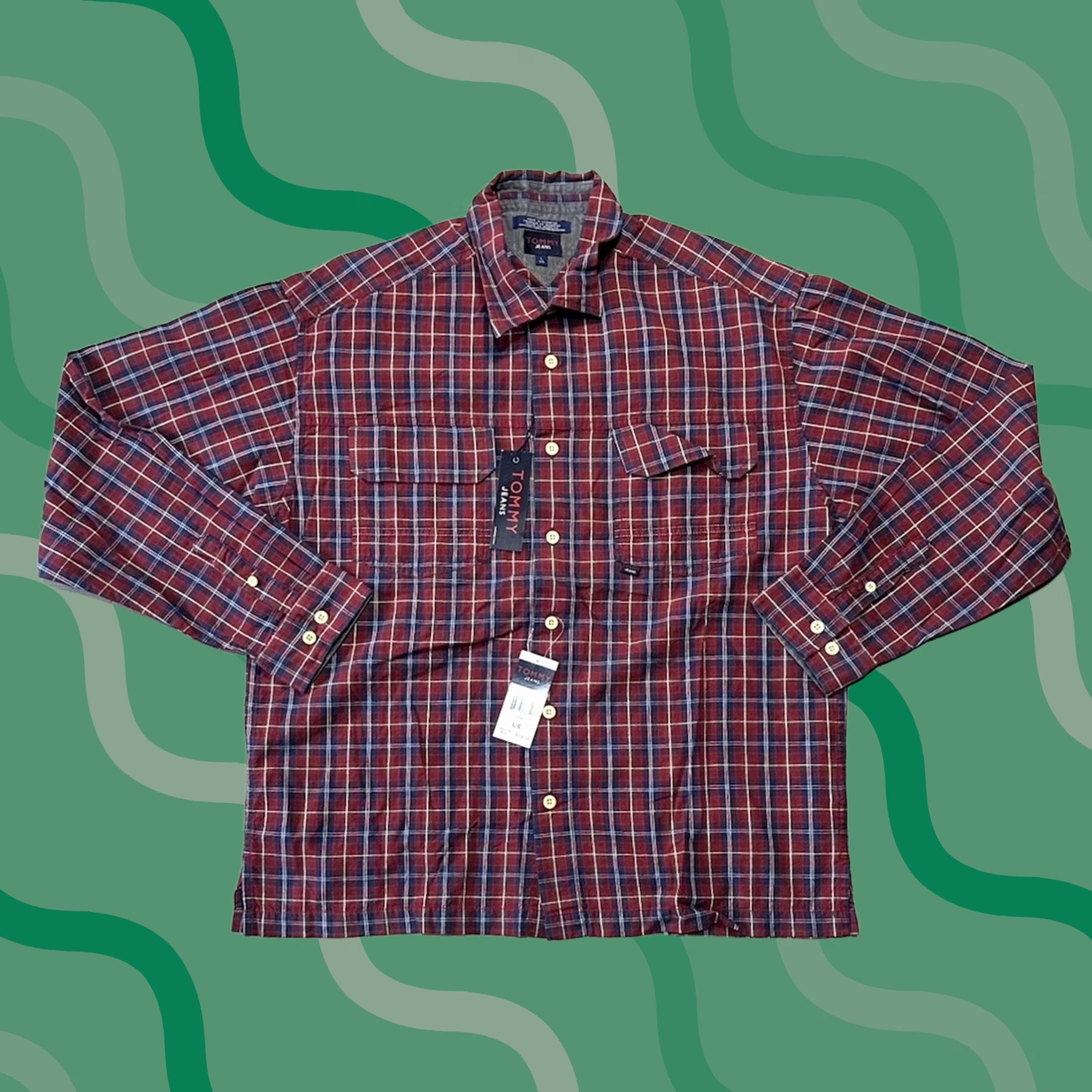 Vintage VINTAGE Tommy Jeans Shirt Red Plaid Button-Up Long Sleeve Men's Sz L Size US L / EU 52-54 / 3 - 1 Thumbnail
