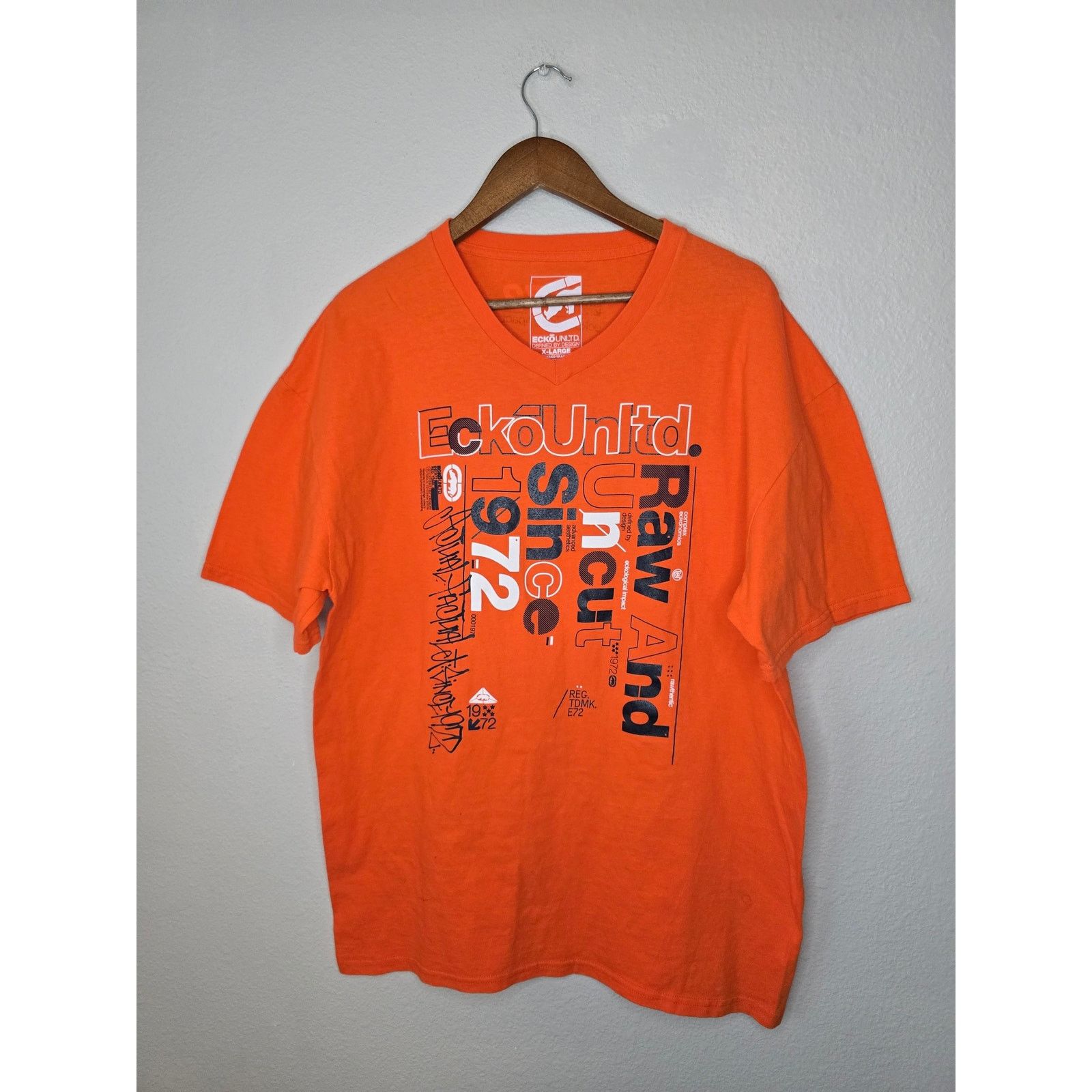 Ecko Unltd. × Vintage Ecko Unltd Shirt XL Vneck Orange Streetwear Skater Tee Y2k Size US XL / EU 56 / 4 - 1 Thumbnail