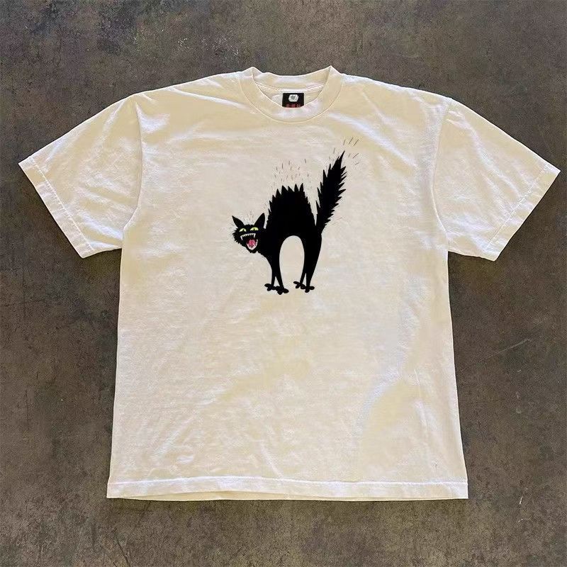 Japanese Brand White casual retro horror cat print loose t-shirt Size US M / EU 48-50 / 2 - 1 Thumbnail