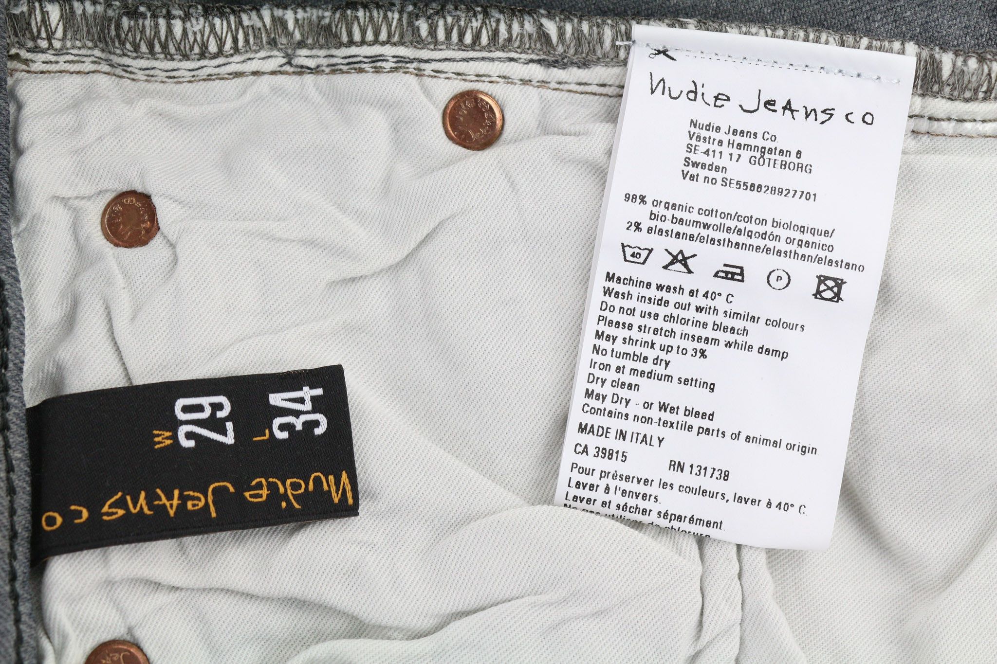 Nudie Jeans TIGHT LONG JOHN W29/L34 Organic Charcoal Jeans 80674 Size US 29 - 6 Thumbnail