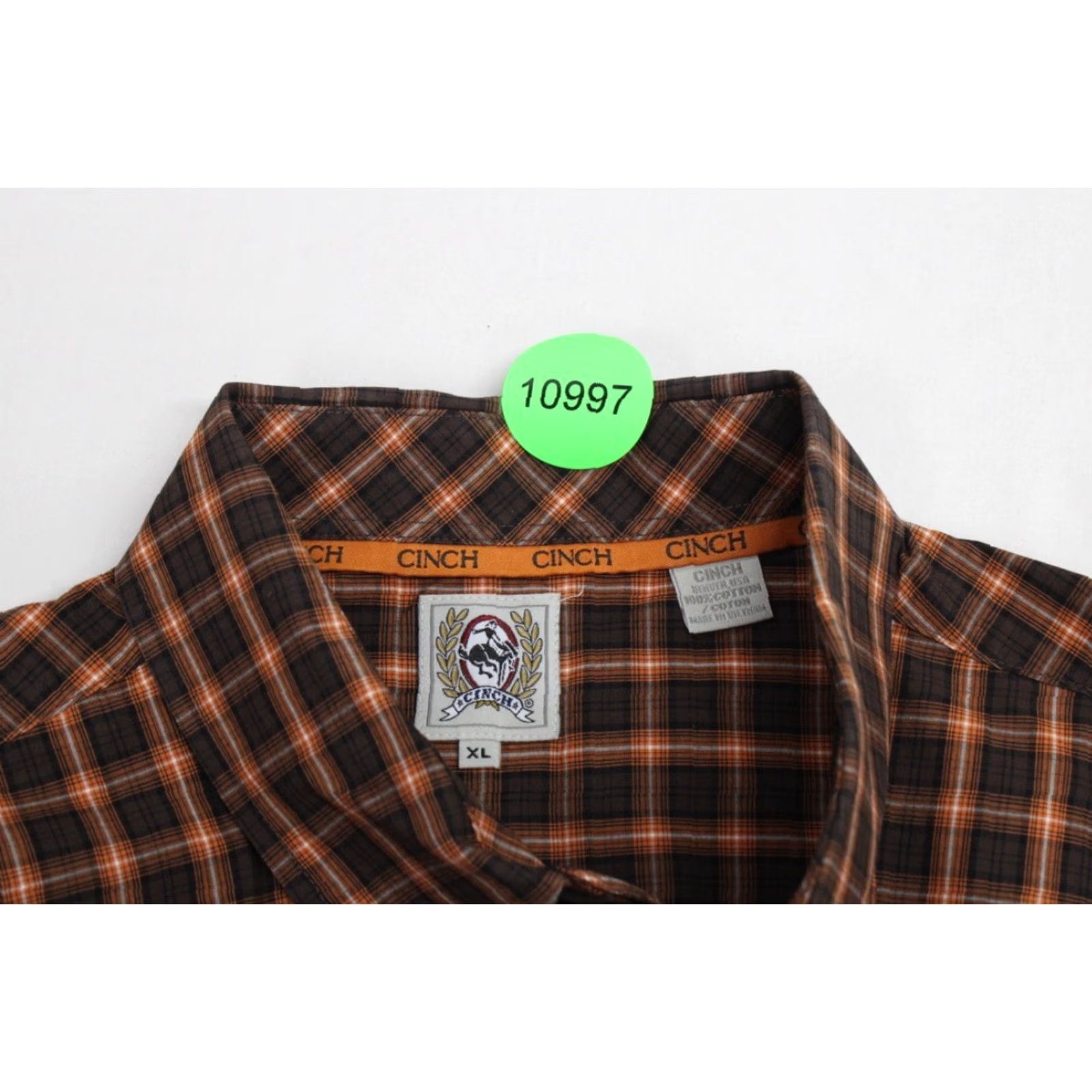 Vintage Cinch Shirt Men's XL Orange Brown Checks Long Sleeve Logo Cowboy Western Rodeo Size US XL / EU 56 / 4 - 7 Thumbnail