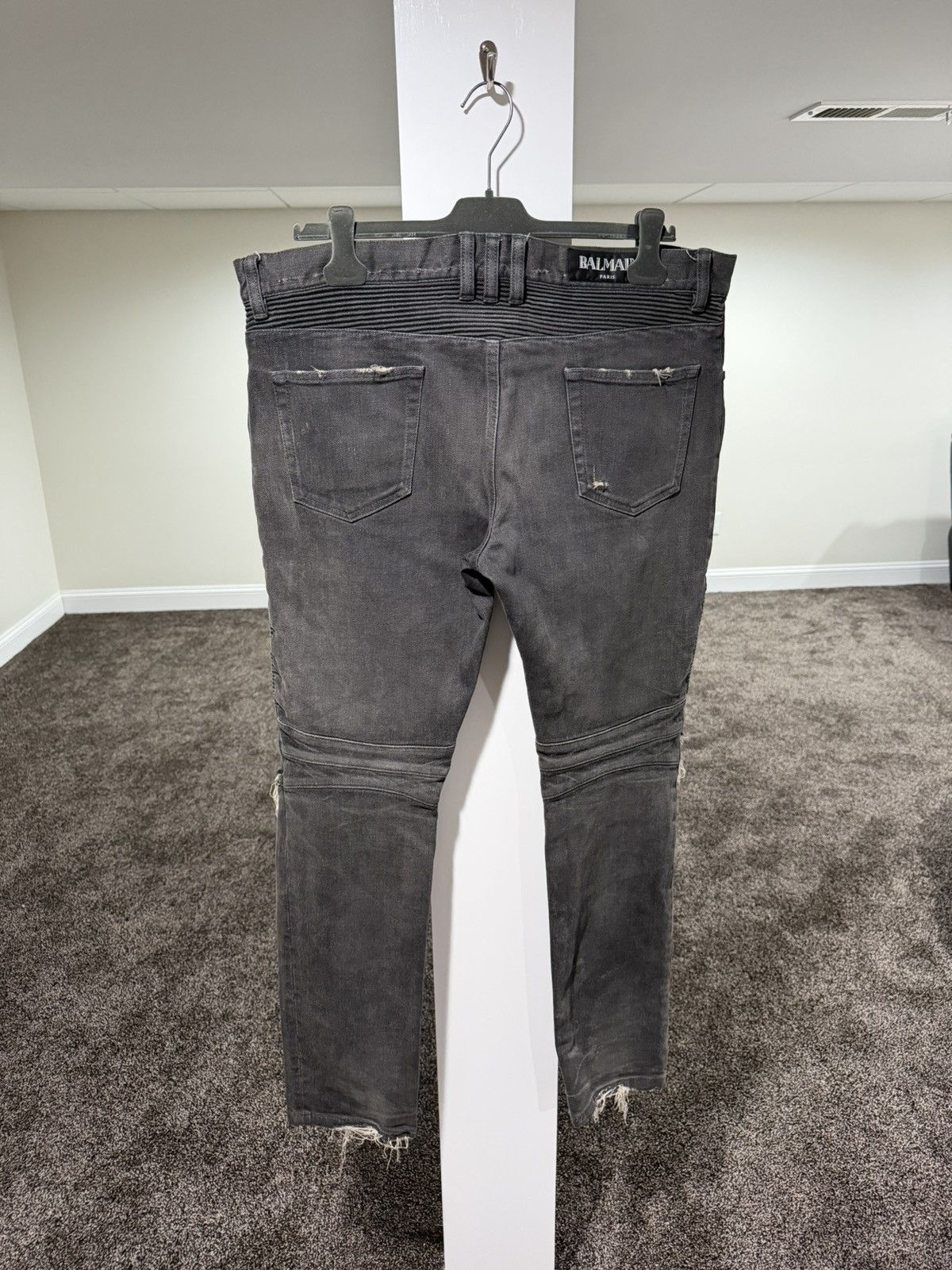 Balmain Balmain Moto Biker Distressed Stone Dark Gray Denim Jeans Size US 36 / EU 52 - 14 Thumbnail