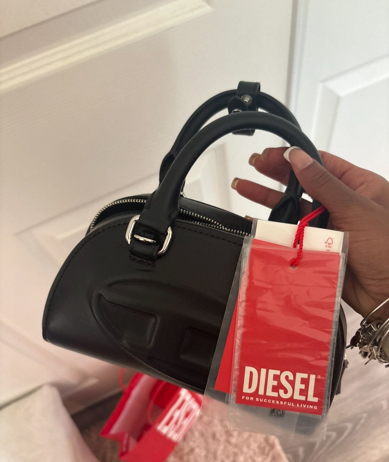 Diesel 1DR Dome-Leather mini bowling bag Size ONE SIZE - 4 Thumbnail