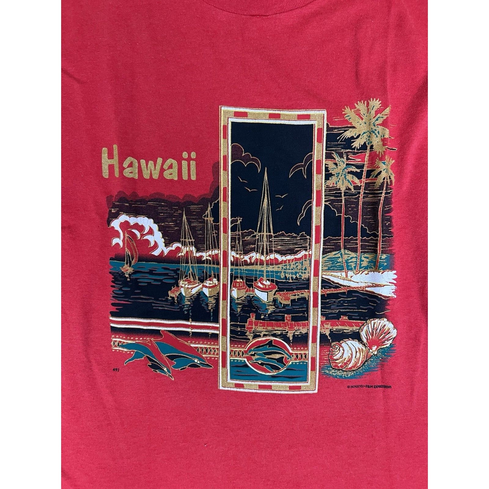 Fruit Of The Loom Vintage Hawaii T-Shirt Size XL Single Stitch Dolphin Palm Tr Size US XL / EU 56 / 4 - 2 Thumbnail