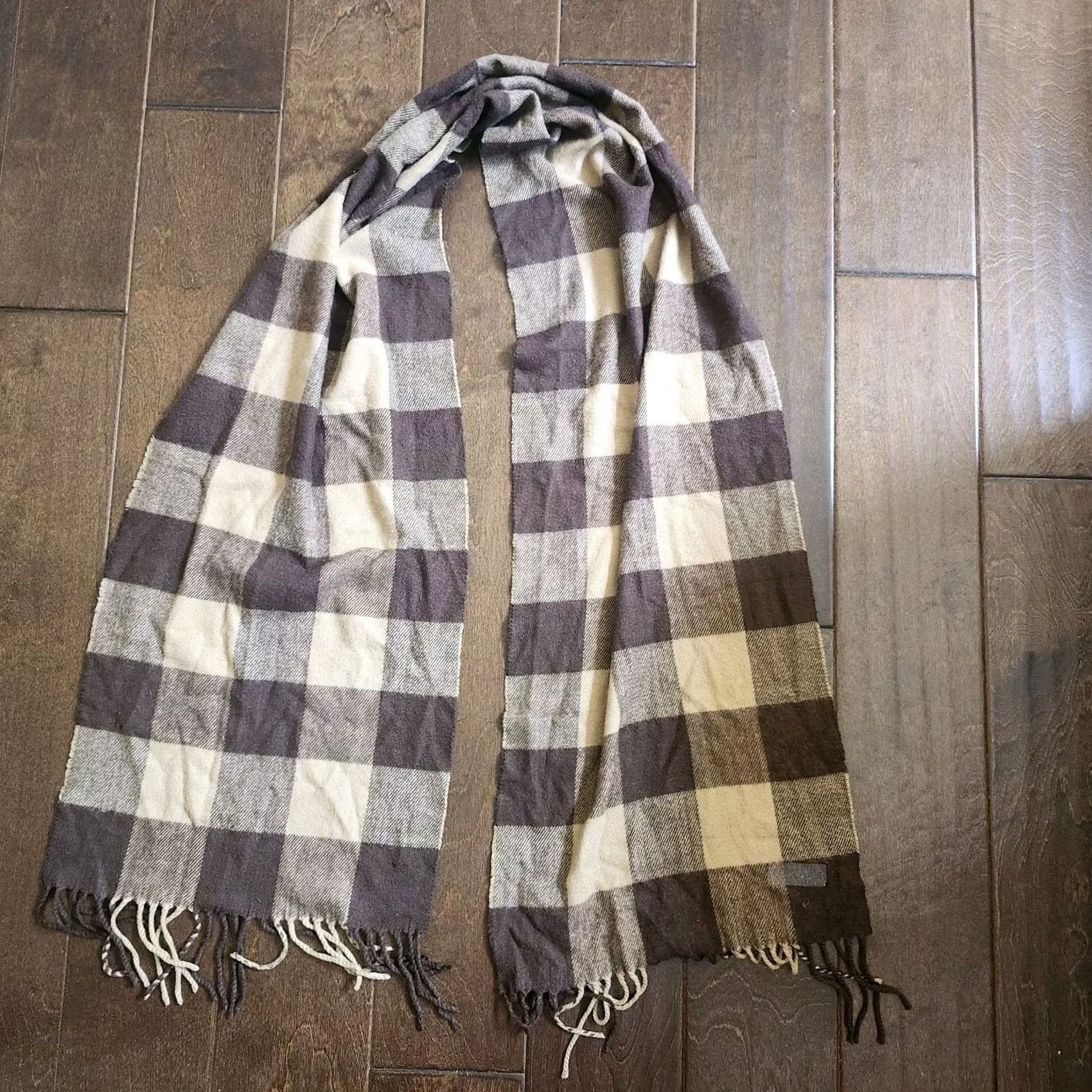 Vintage Winter Brown & Tan Plaid Scarf - Unbranded Rectangle Unisex, Machine Washable, Winter, Fall, Adults? Size ONE SIZE - 2 Thumbnail