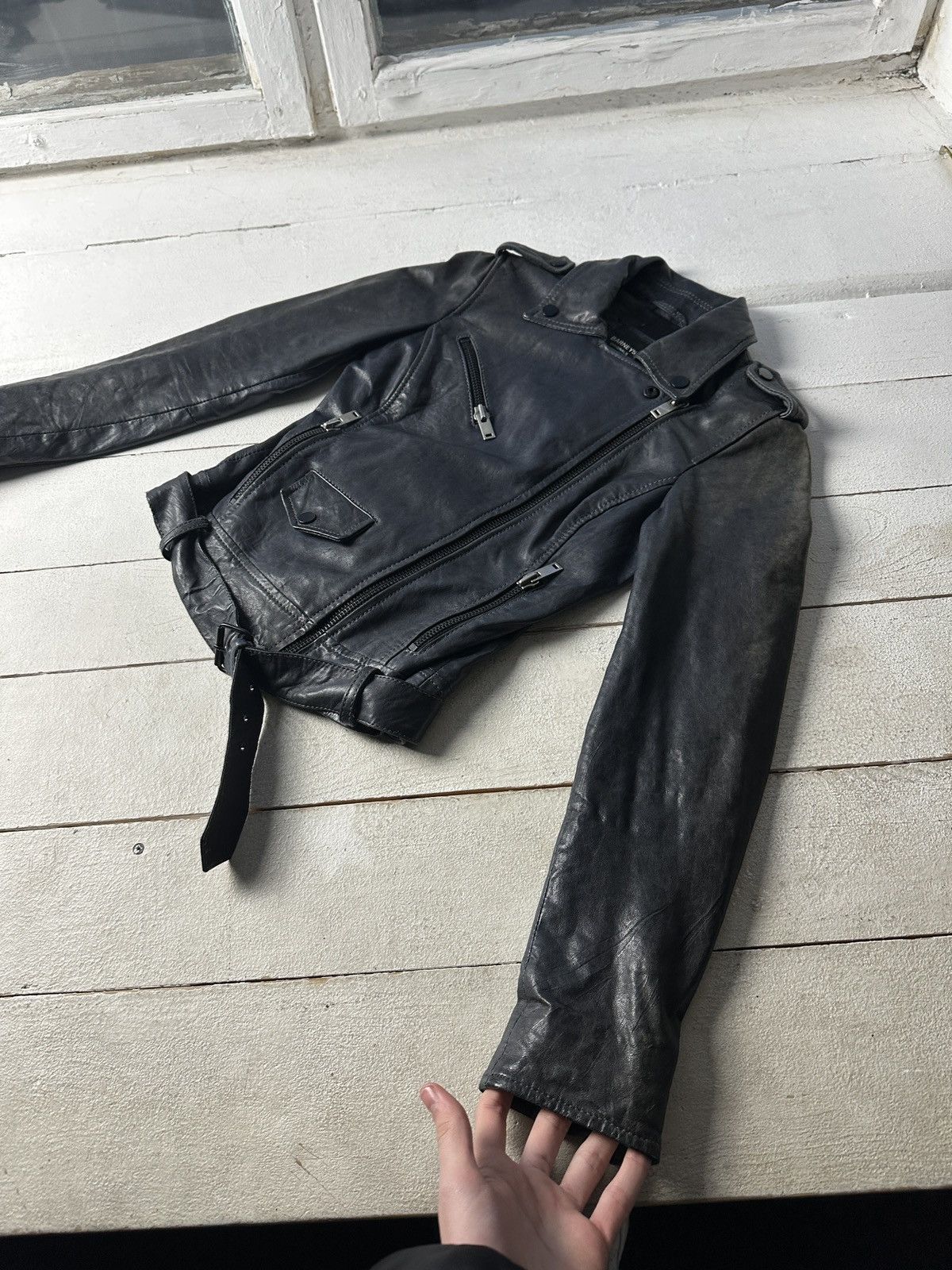 Other 🚨Y2K RICK OWENS TYPE DIRTY SLIM FIT ZIP LEATHER JACKET Size S / US 4 / IT 40 - 2 Thumbnail