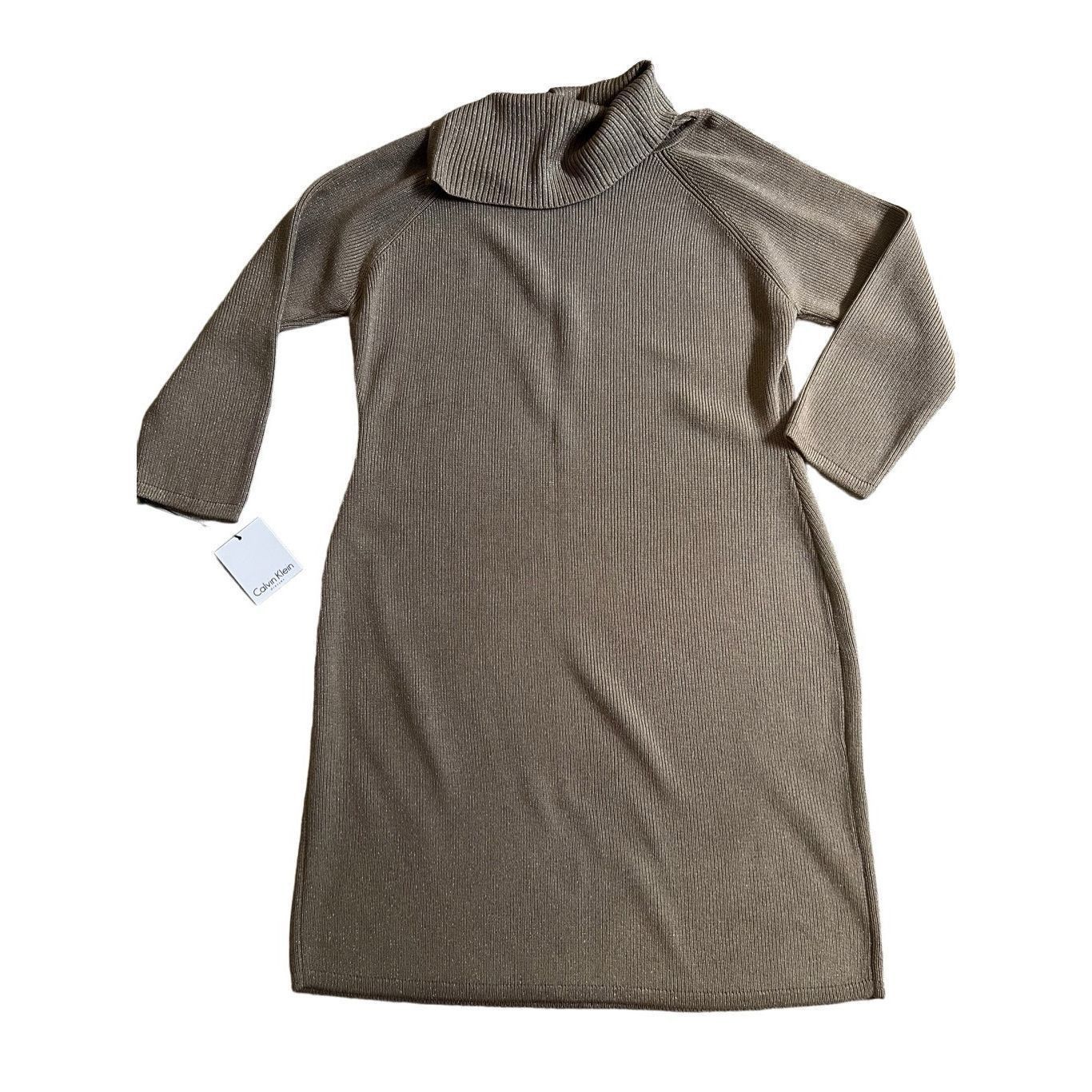 Calvin Klein Women's Calvin Klein Gold beige sweater Dress Size L Size L / US 10 / IT 46 - 2 Thumbnail