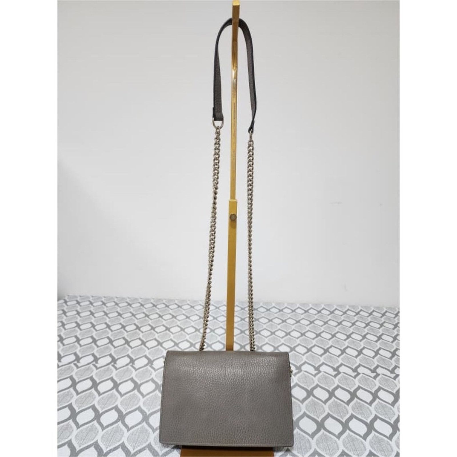 Gucci GUCCI Leather Interlocking G Dollar Flap Walet On Chain Grey Size ONE SIZE - 4 Thumbnail