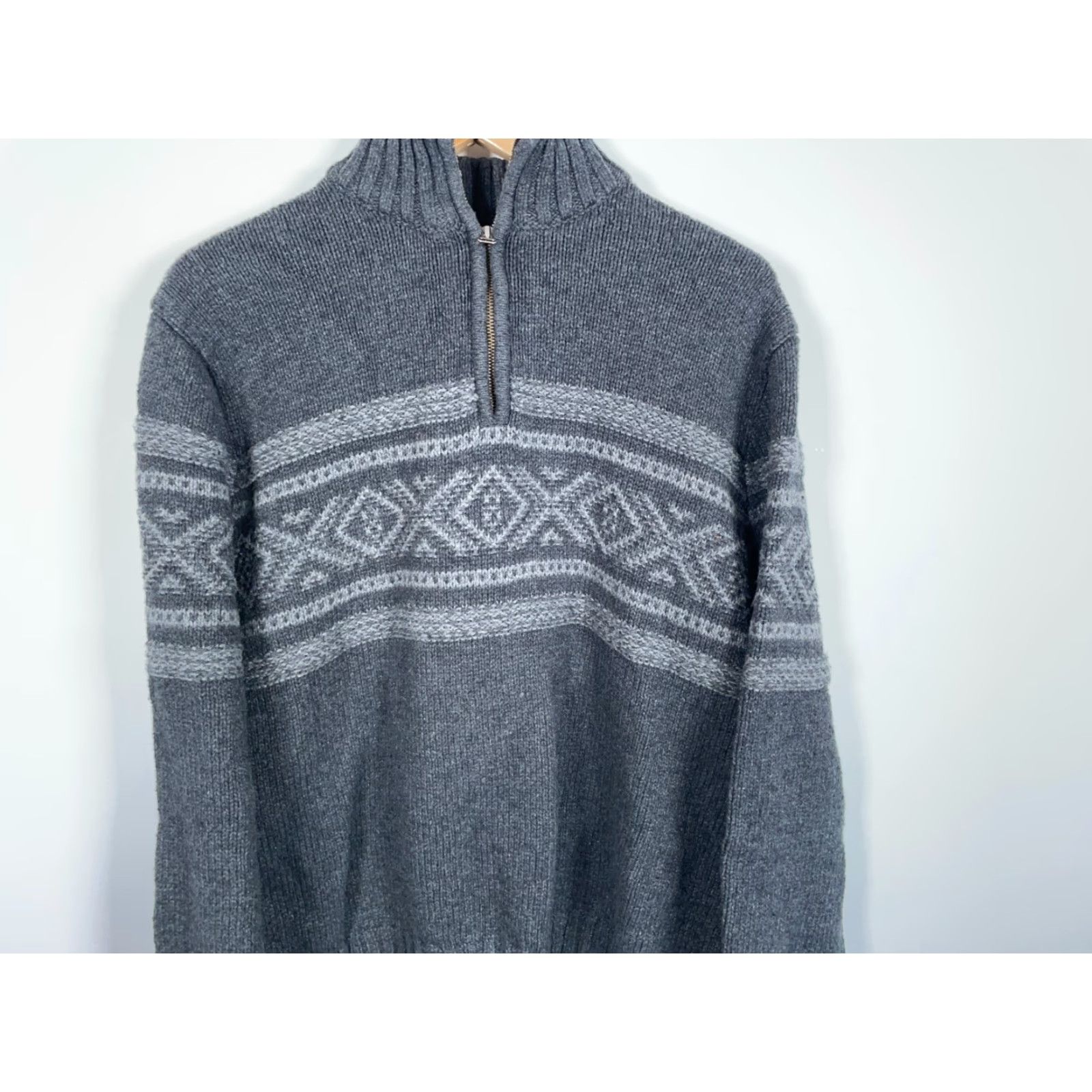Eddie Bauer VINTAGE Eddie Bauer 1/4-Zip Sweater Mens XL Dark Gray Geometric Wool Blend Knit Size US XL / EU 56 / 4 - 4 Thumbnail