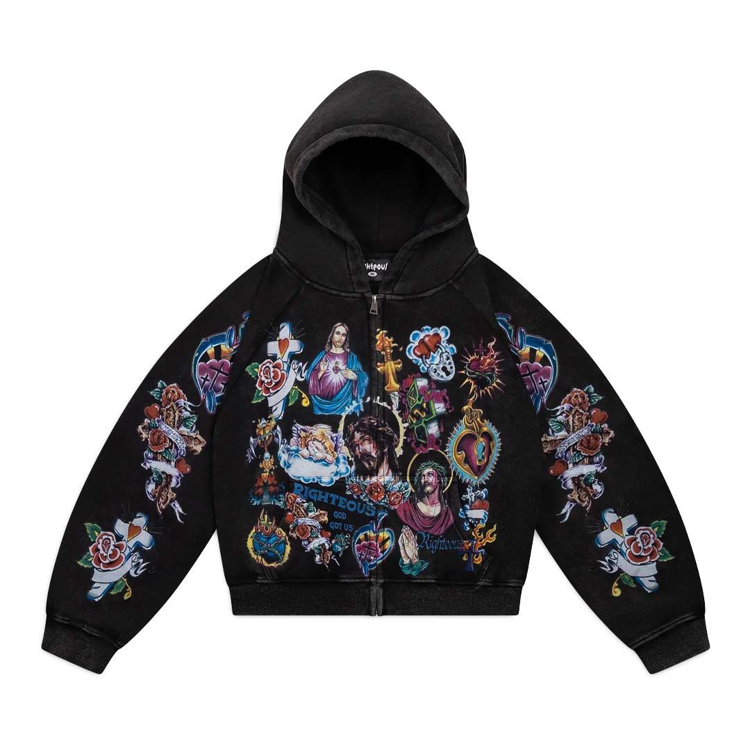 Other Righteous Risen King Cropped Zip Up Hoodie Black Size US XL / EU 56 / 4 - 1 Thumbnail